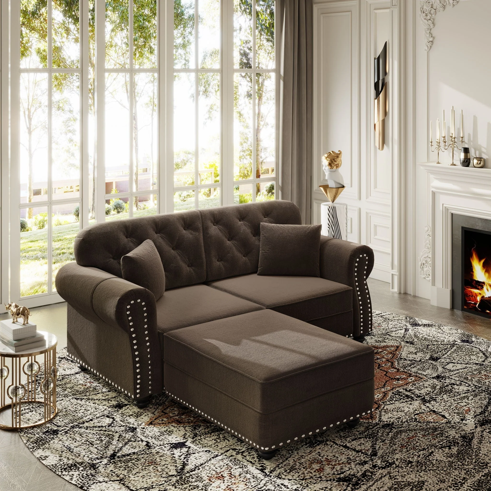Upholstered Sofa Set With Nailhead Trim And Rolled Armrests, Includes Pillows - Image 40