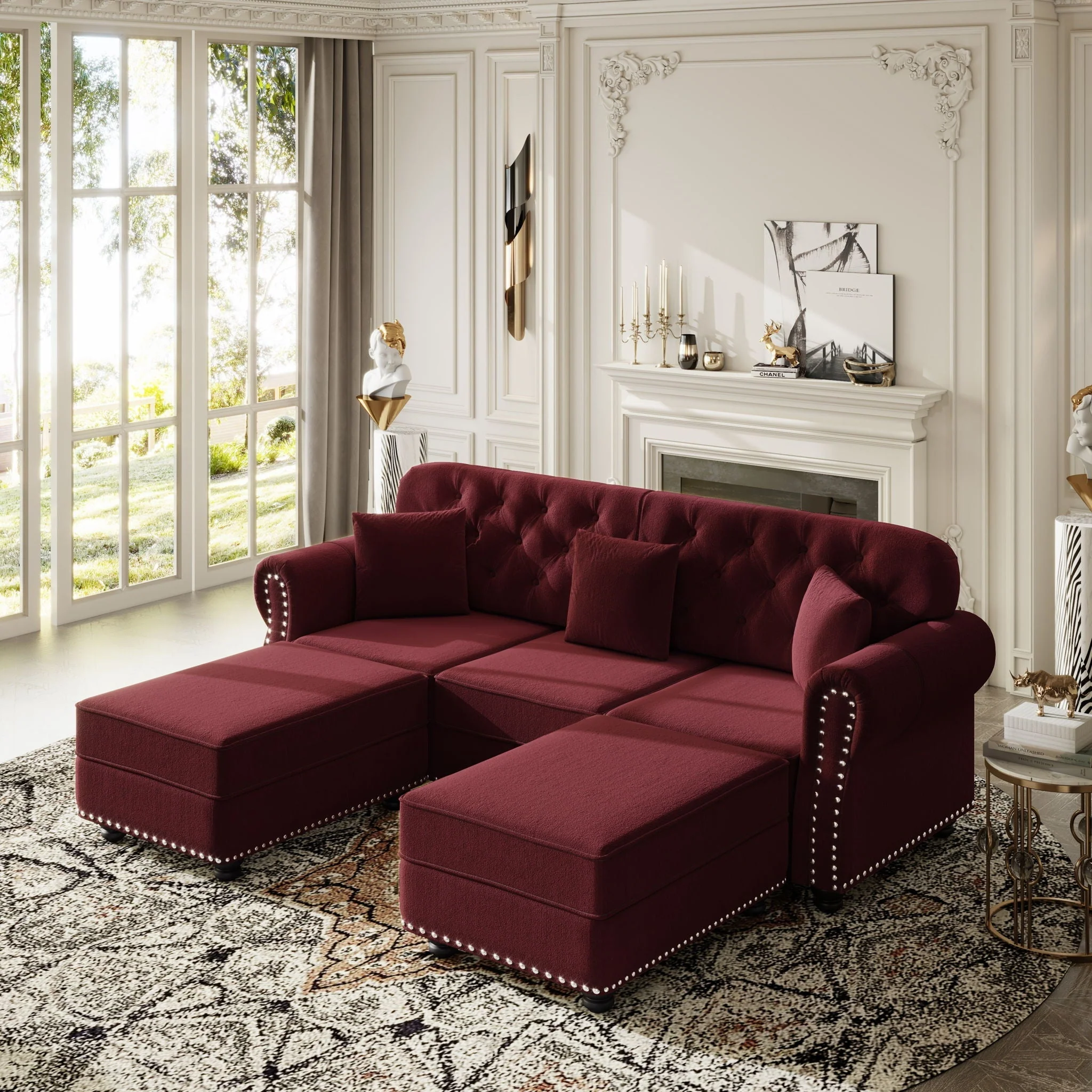 Upholstered Sofa Set With Nailhead Trim And Rolled Armrests, Includes Pillows - Image 43