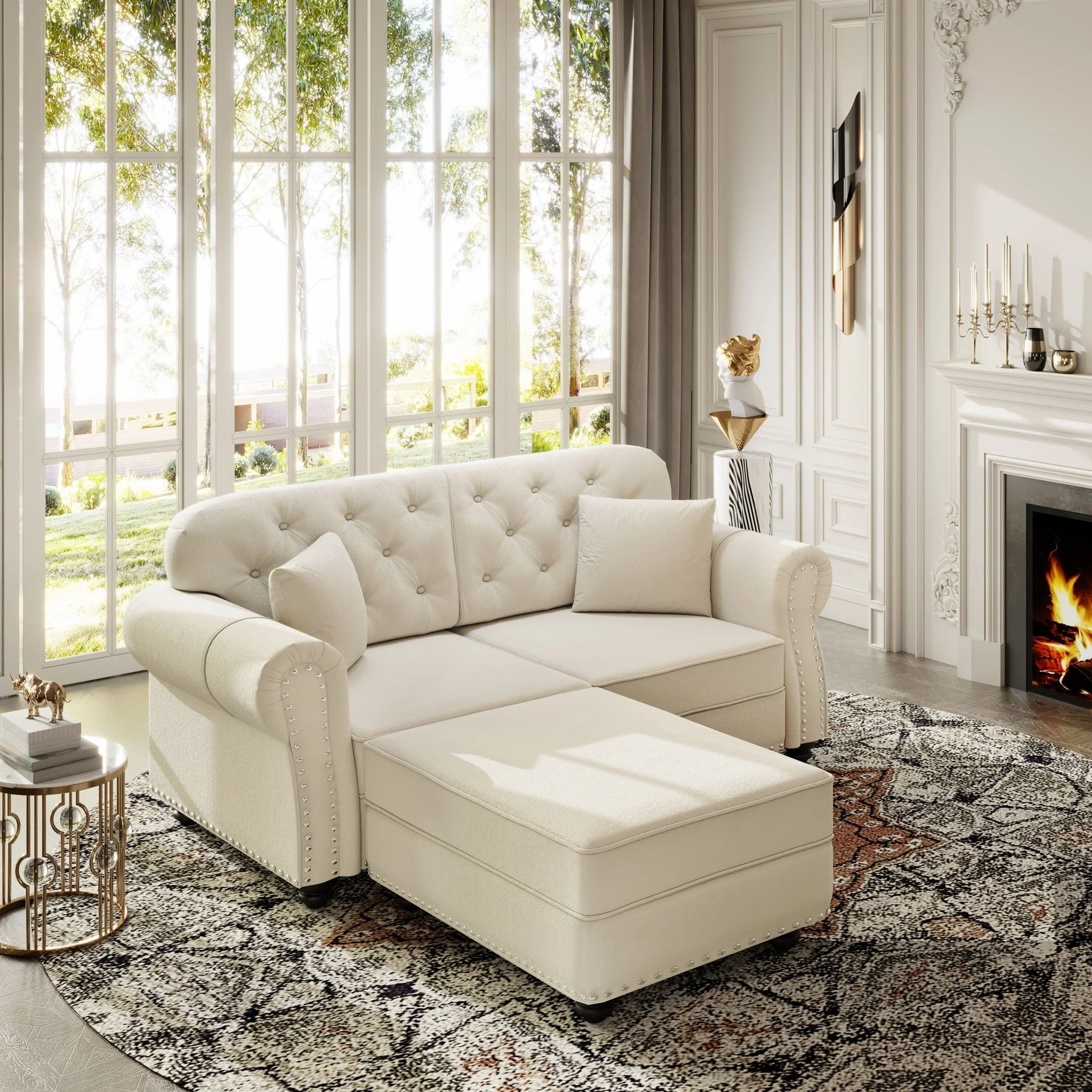 Upholstered Sofa Set With Nailhead Trim And Rolled Armrests, Includes Pillows - Image 45