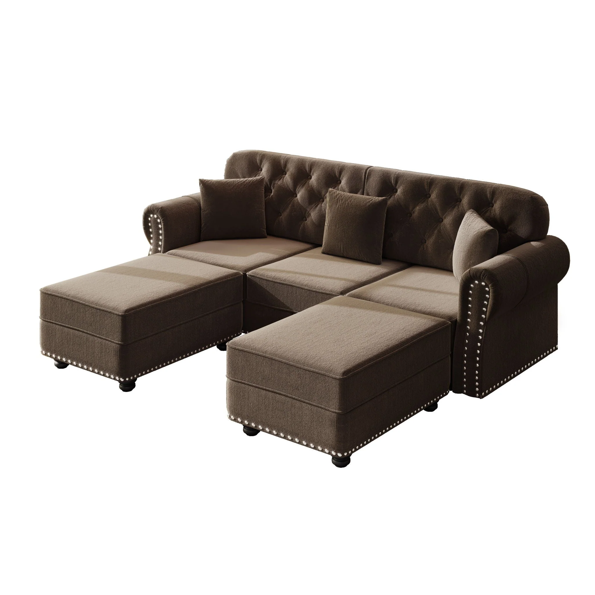 Upholstered Sofa Set With Nailhead Trim And Rolled Armrests, Includes Pillows - Image 5