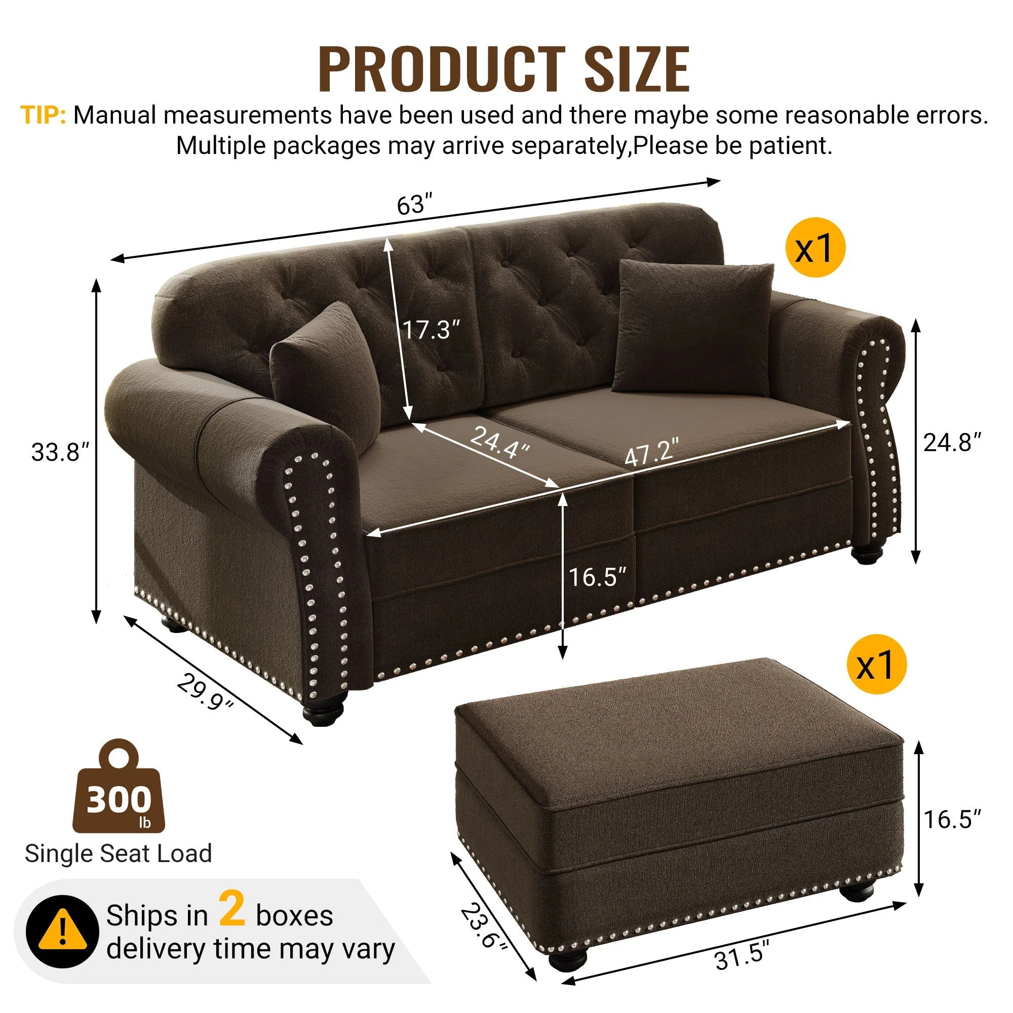 Upholstered Sofa Set With Nailhead Trim And Rolled Armrests, Includes Pillows - Image 51