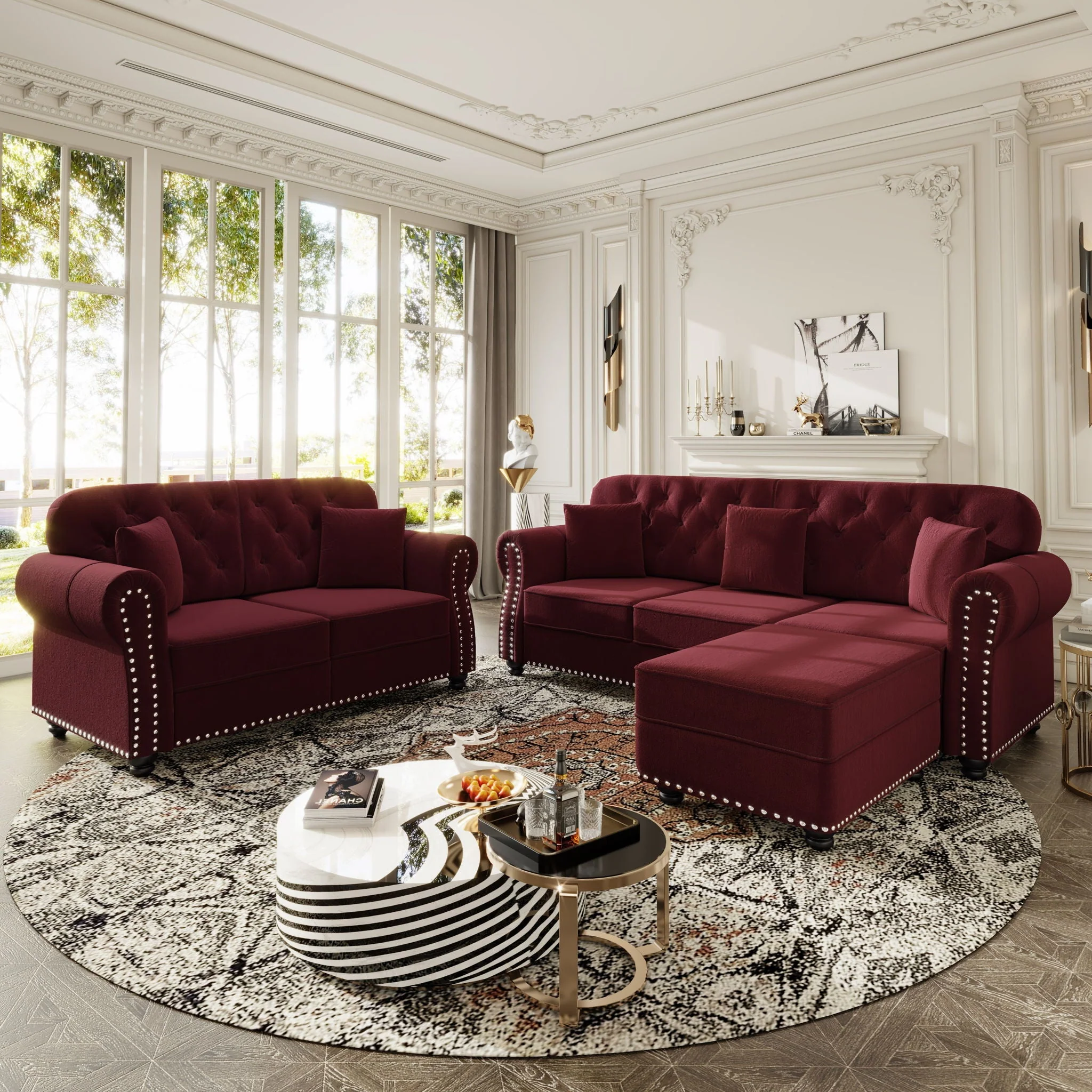Upholstered Sofa Set With Nailhead Trim And Rolled Armrests, Includes Pillows - Image 55