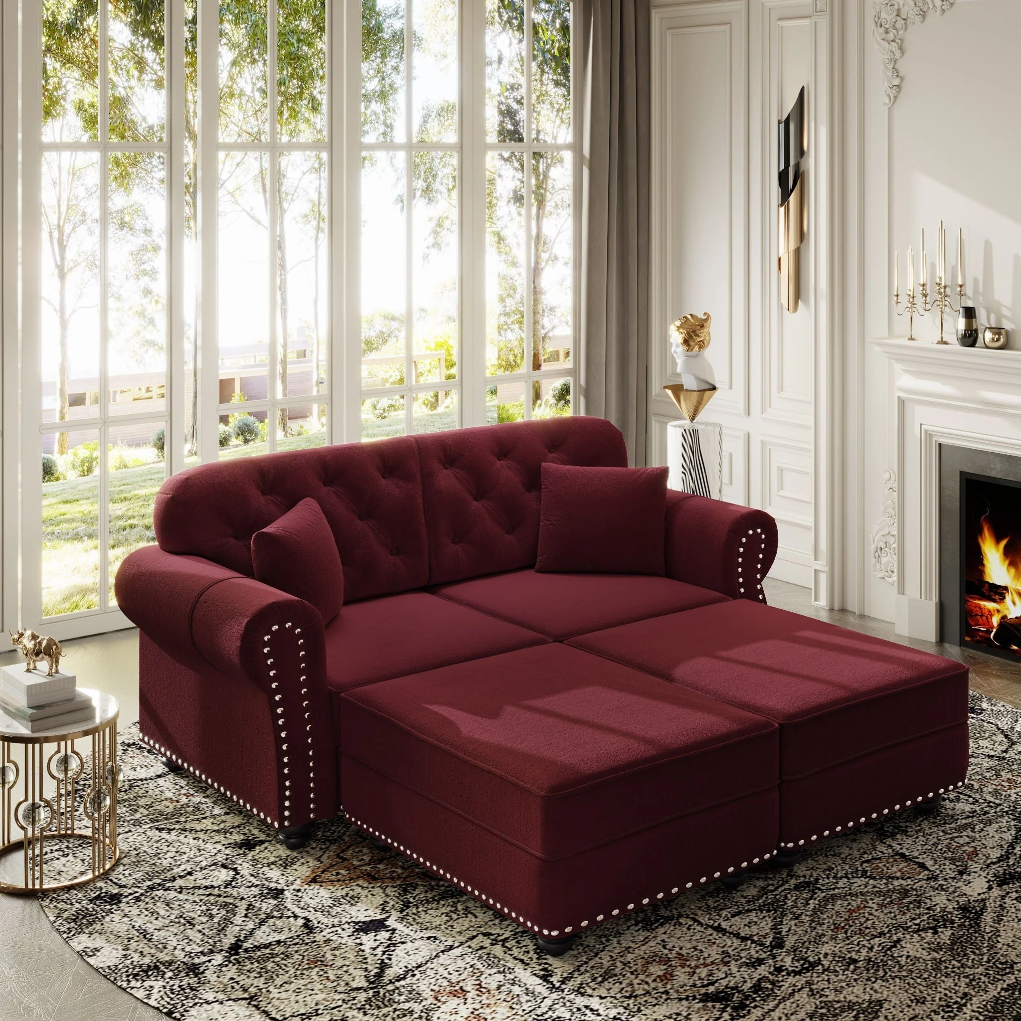 Upholstered Sofa Set With Nailhead Trim And Rolled Armrests, Includes Pillows - Image 57