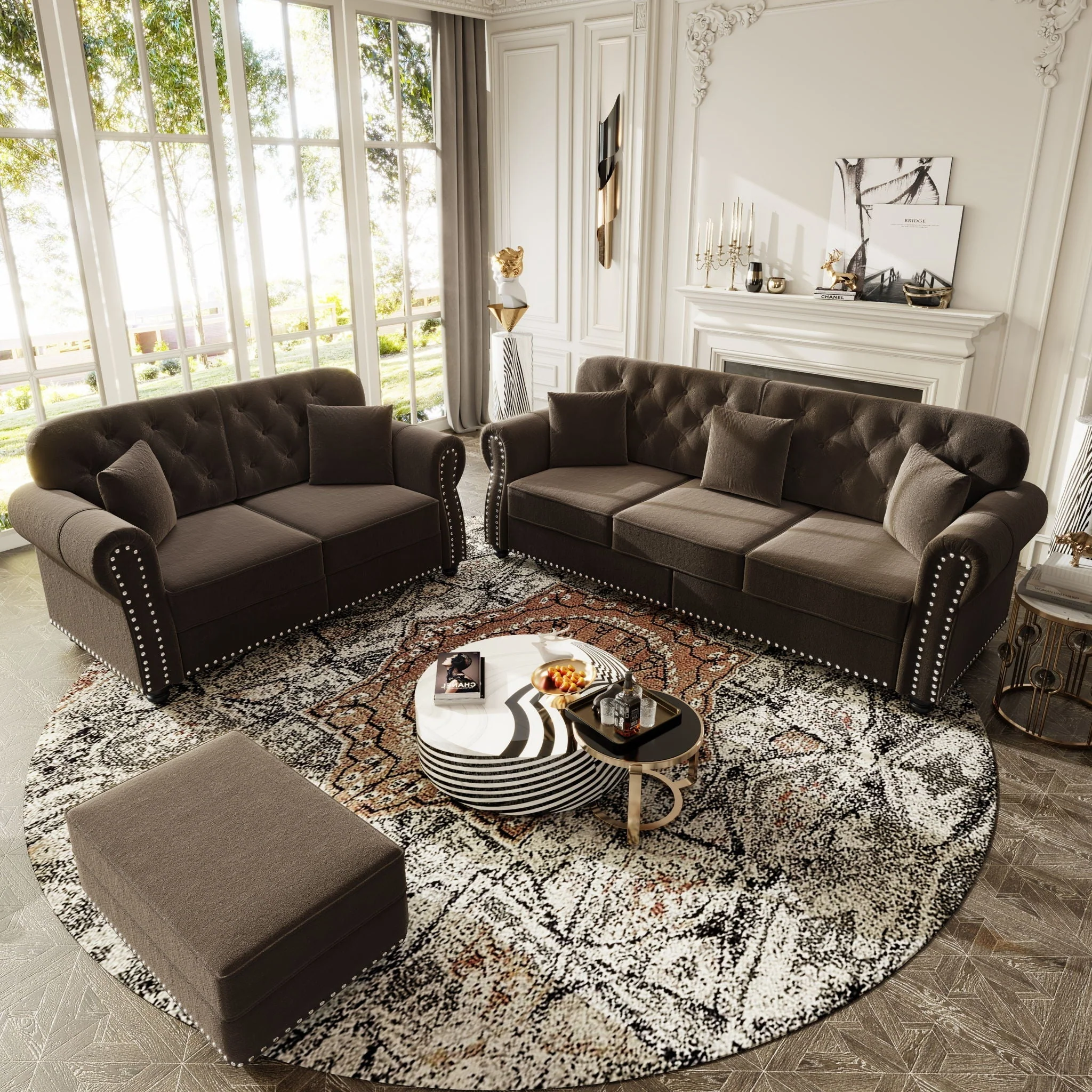Upholstered Sofa Set With Nailhead Trim And Rolled Armrests, Includes Pillows - Image 58