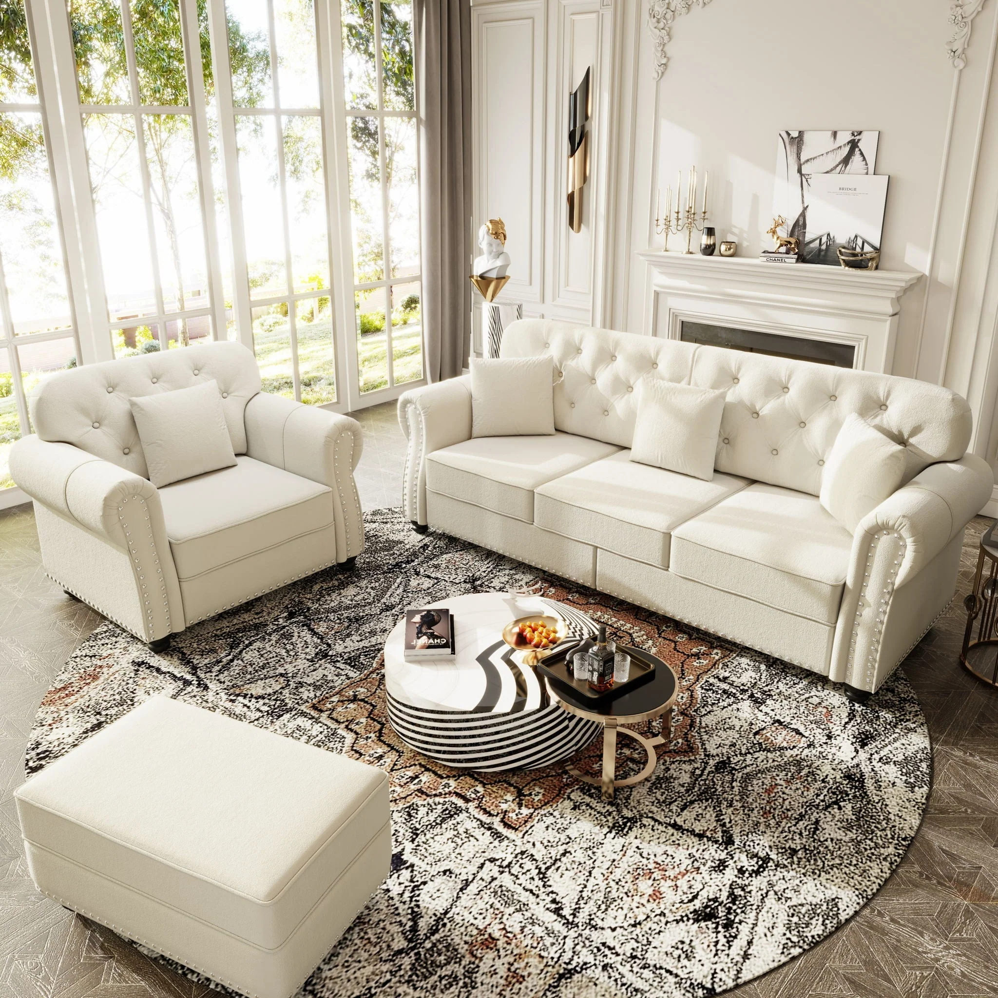 Upholstered Sofa Set With Nailhead Trim And Rolled Armrests, Includes Pillows - Image 59