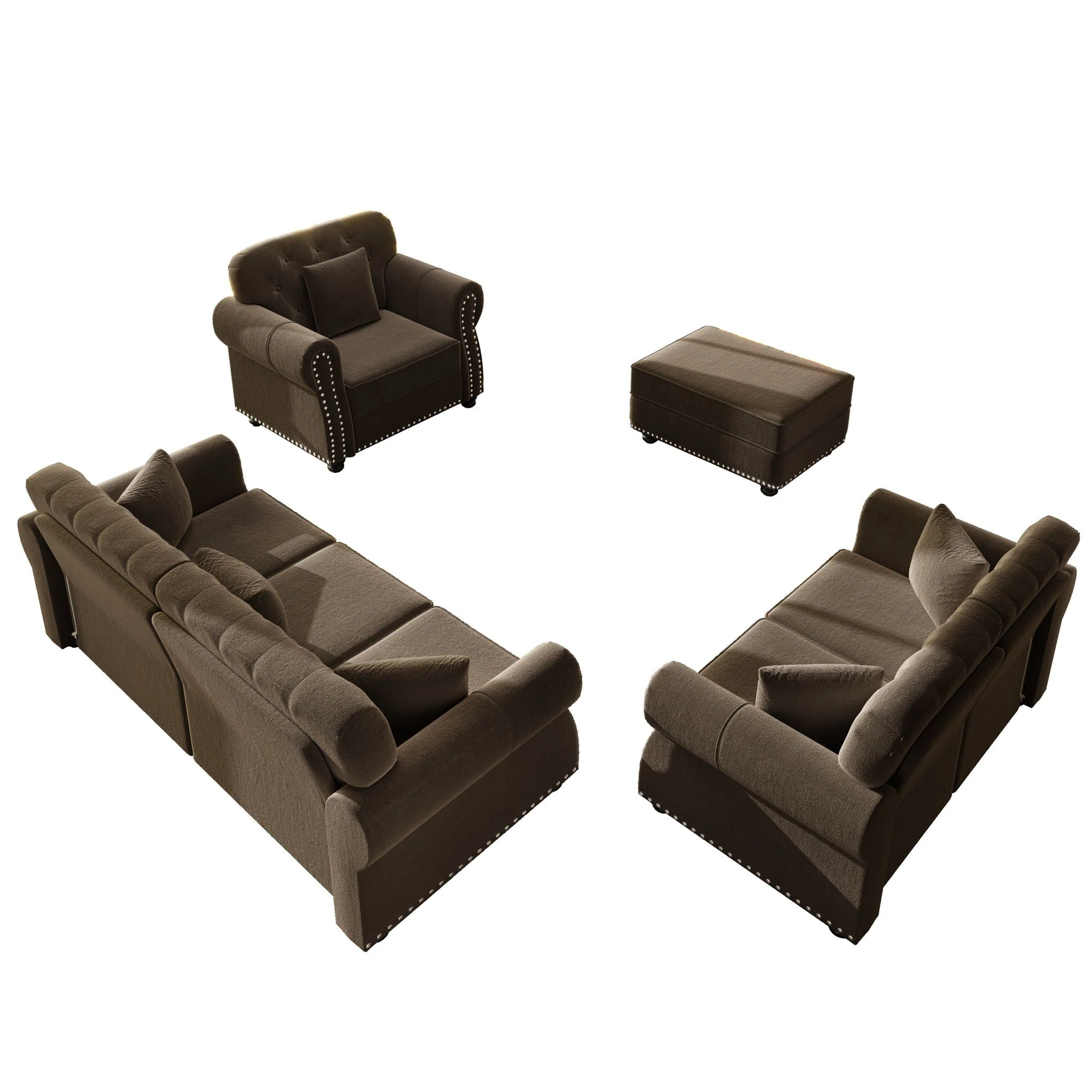 Upholstered Sofa Set With Nailhead Trim And Rolled Armrests, Includes Pillows - Image 6