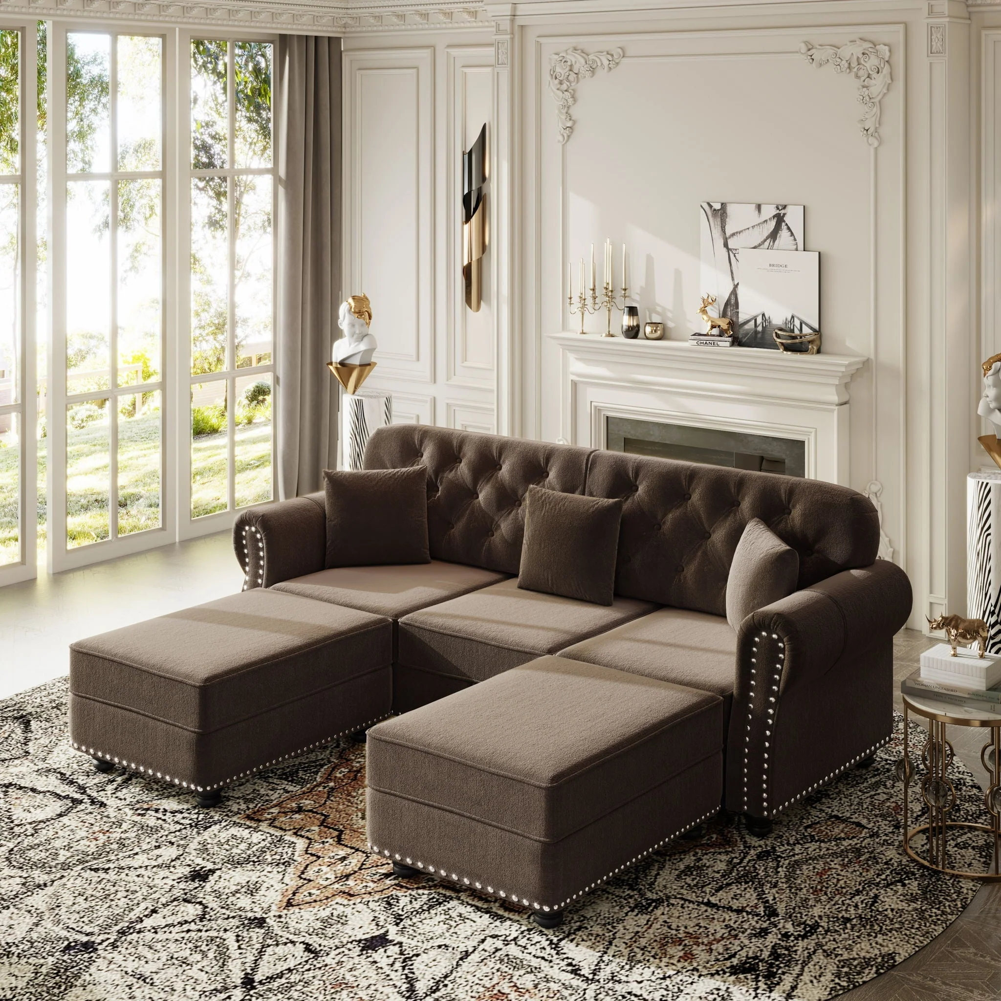 Upholstered Sofa Set With Nailhead Trim And Rolled Armrests, Includes Pillows - Image 60
