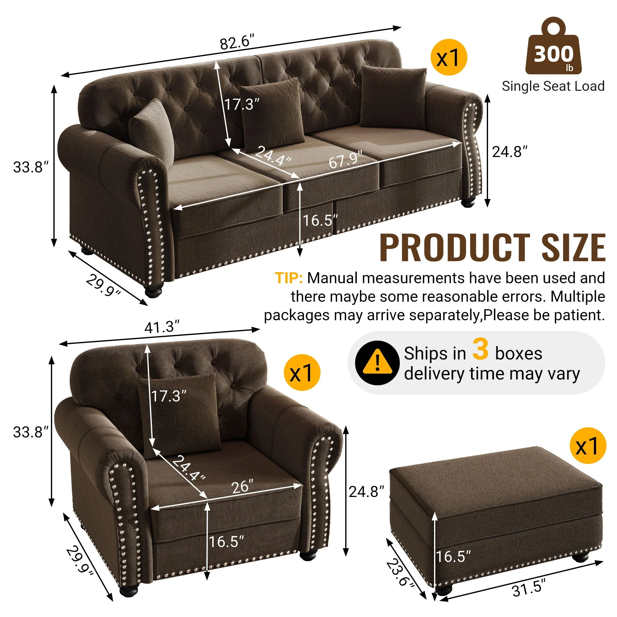 Upholstered Sofa Set With Nailhead Trim And Rolled Armrests, Includes Pillows - Image 61