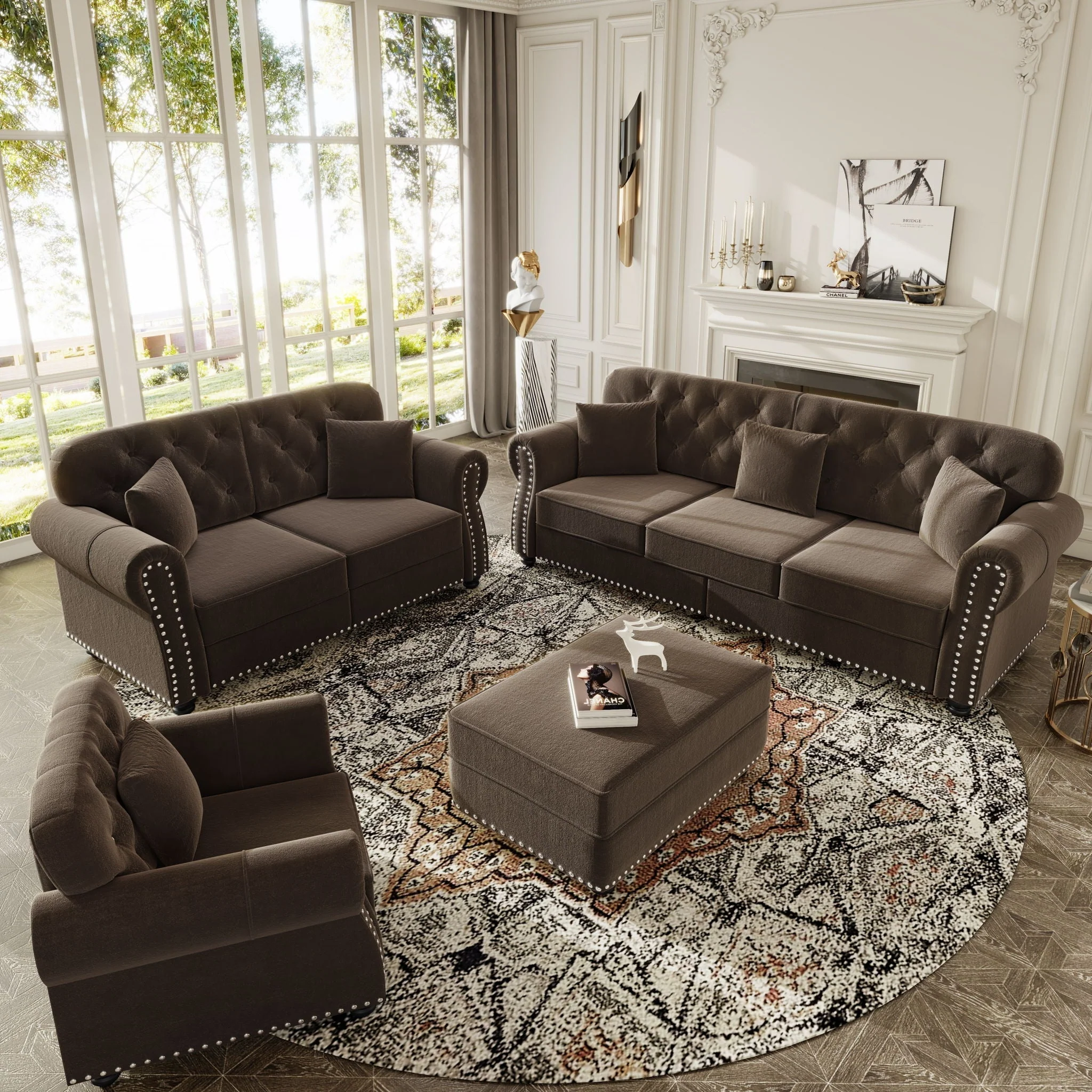 Upholstered Sofa Set With Nailhead Trim And Rolled Armrests, Includes Pillows - Image 66