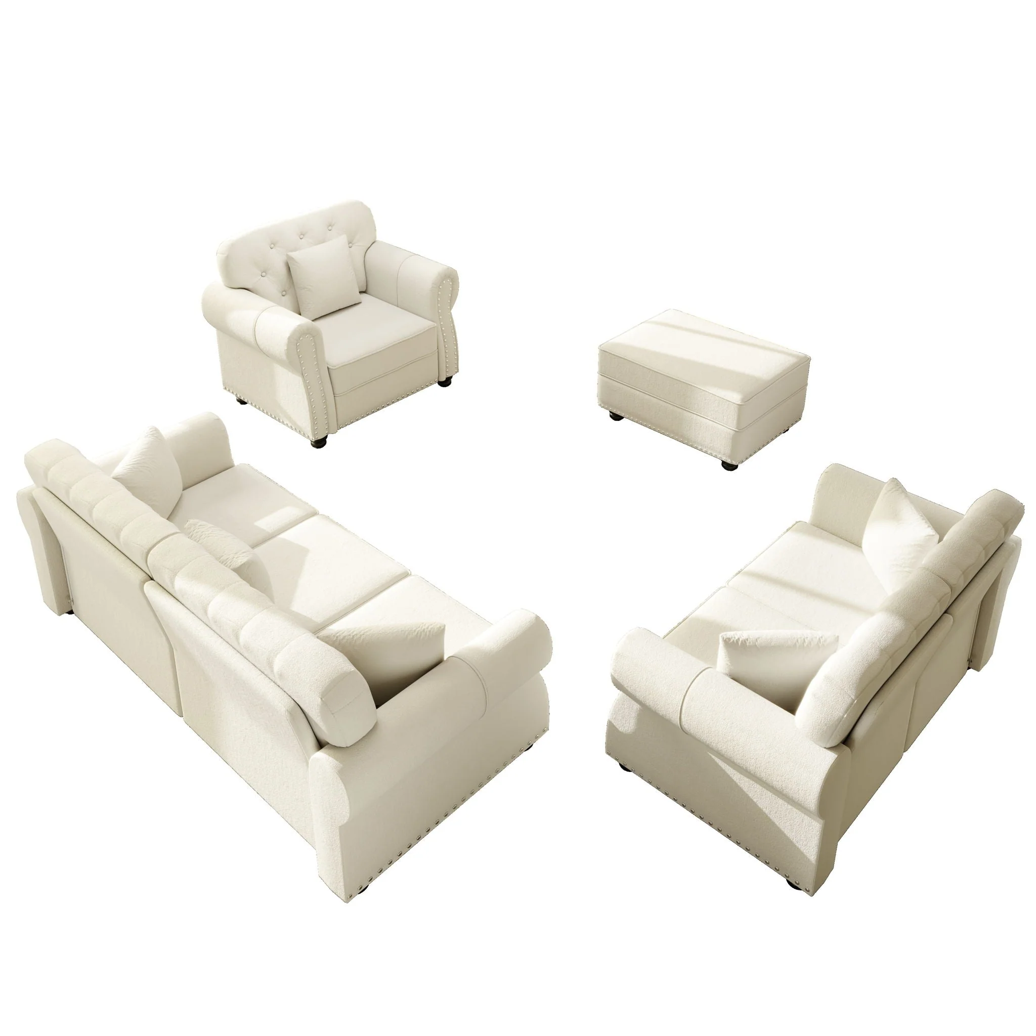 Upholstered Sofa Set With Nailhead Trim And Rolled Armrests, Includes Pillows - Image 7