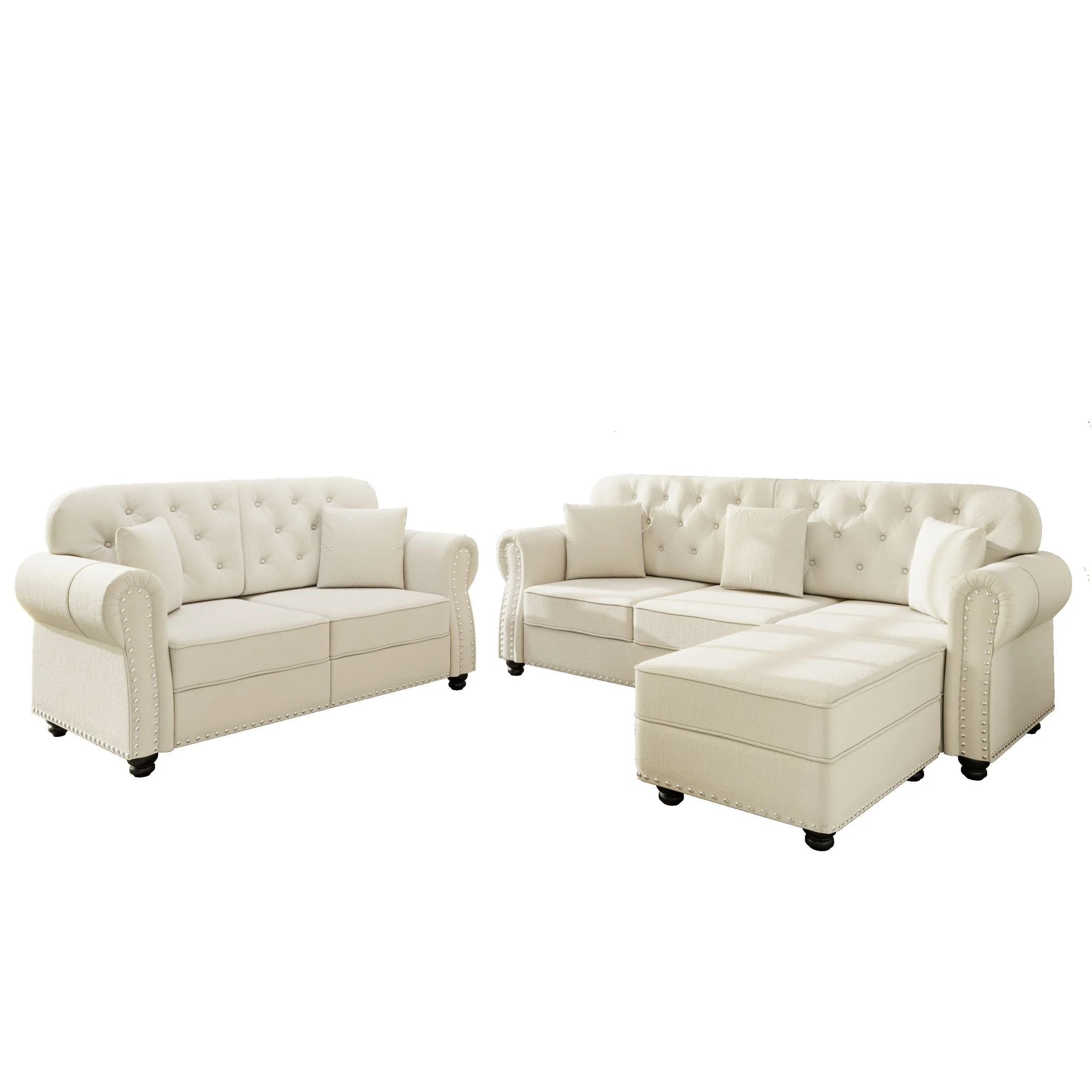 Upholstered Sofa Set With Nailhead Trim And Rolled Armrests, Includes Pillows - Image 8
