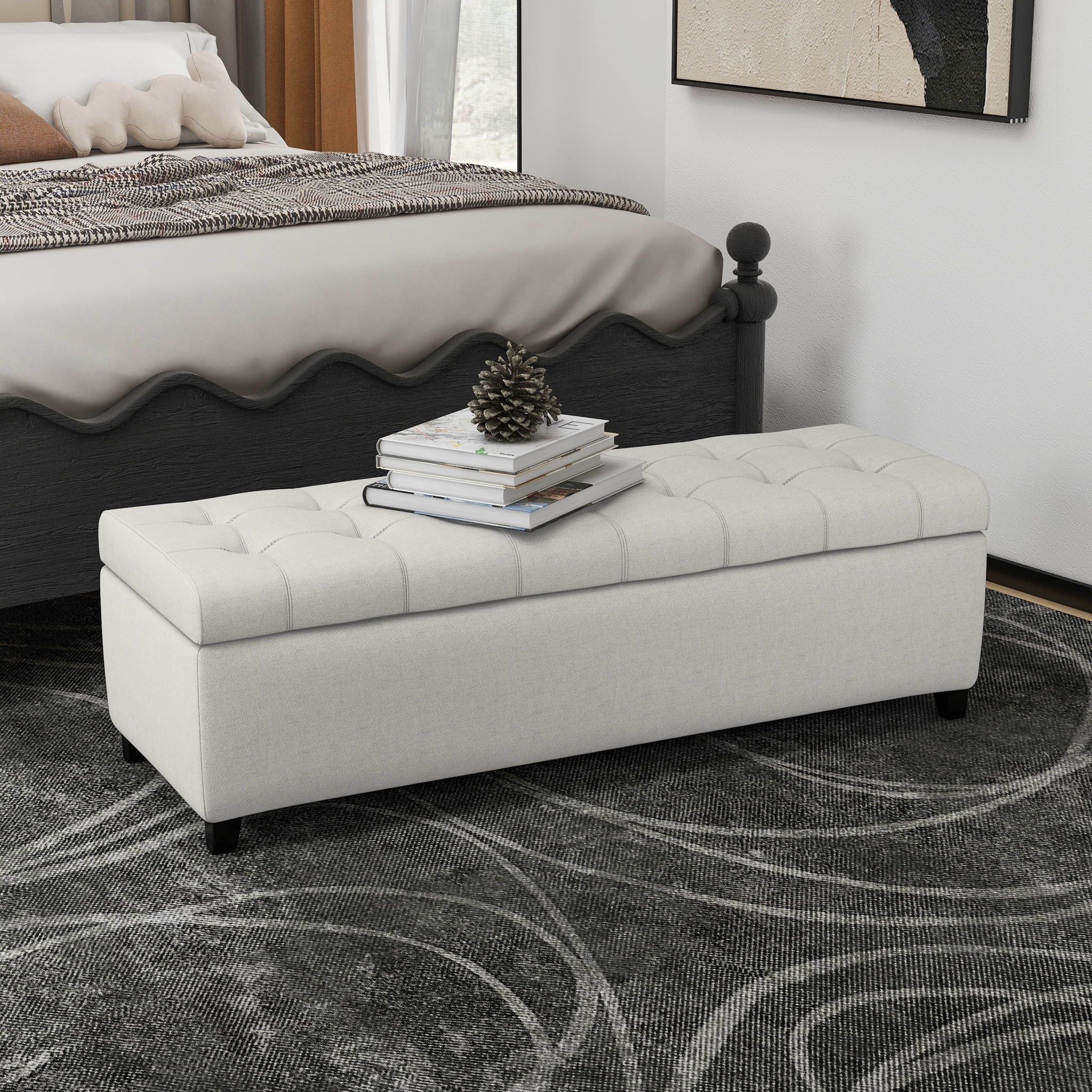 Upholstered Storage Ottoman Bench, Foot Rest For Bedroom - Image 8