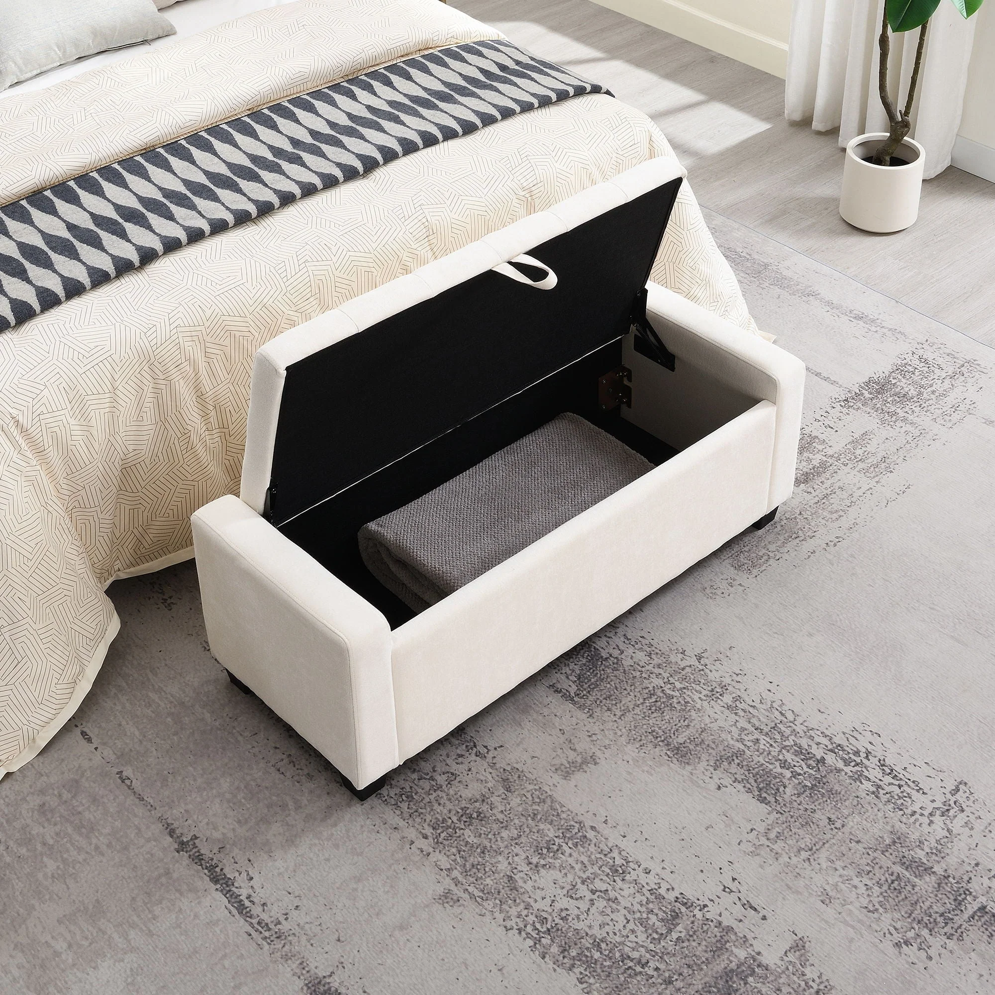 Upholstered Storage Ottoman Bench With Button Tufting And Safety Hinge - Image 6