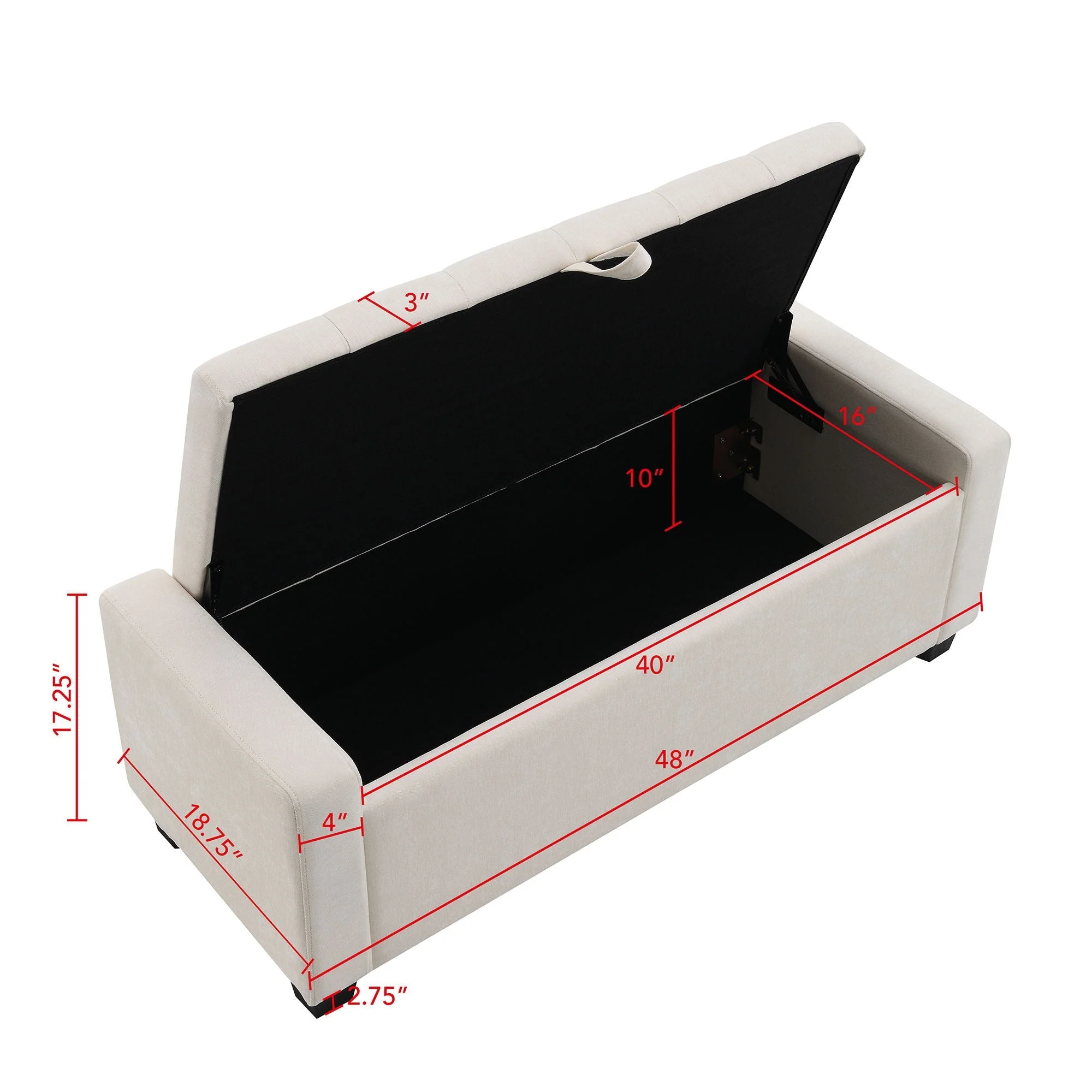Upholstered Storage Ottoman Bench With Button Tufting And Safety Hinge - Image 7