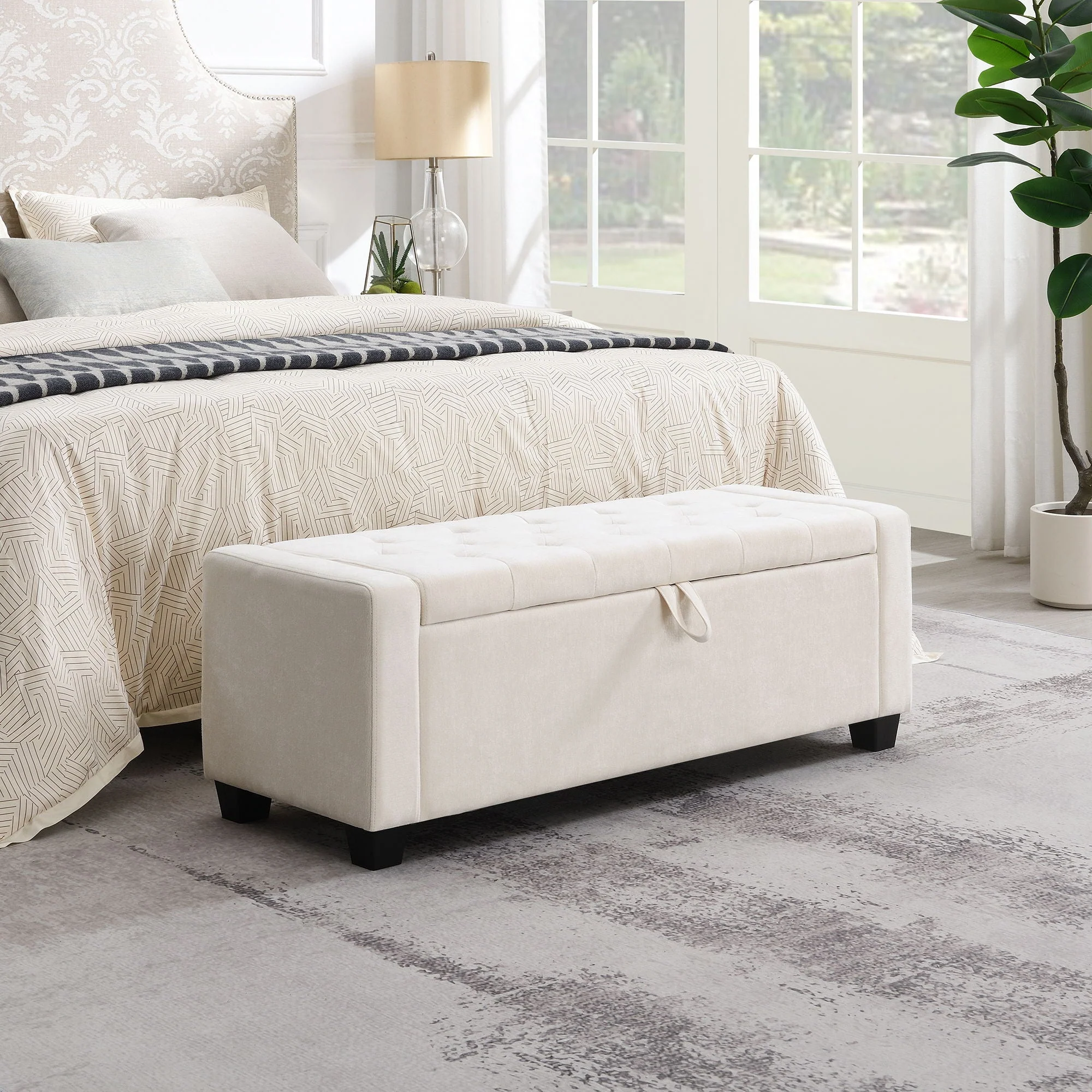 Upholstered Storage Ottoman Bench With Button Tufting And Safety Hinge - Image 8