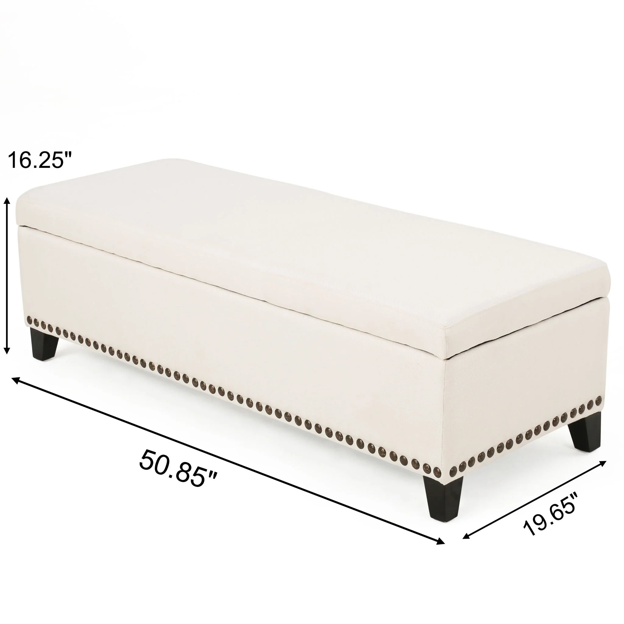 Upholstered Storage Ottoman With Nailhead Trim - Beige - Image 3