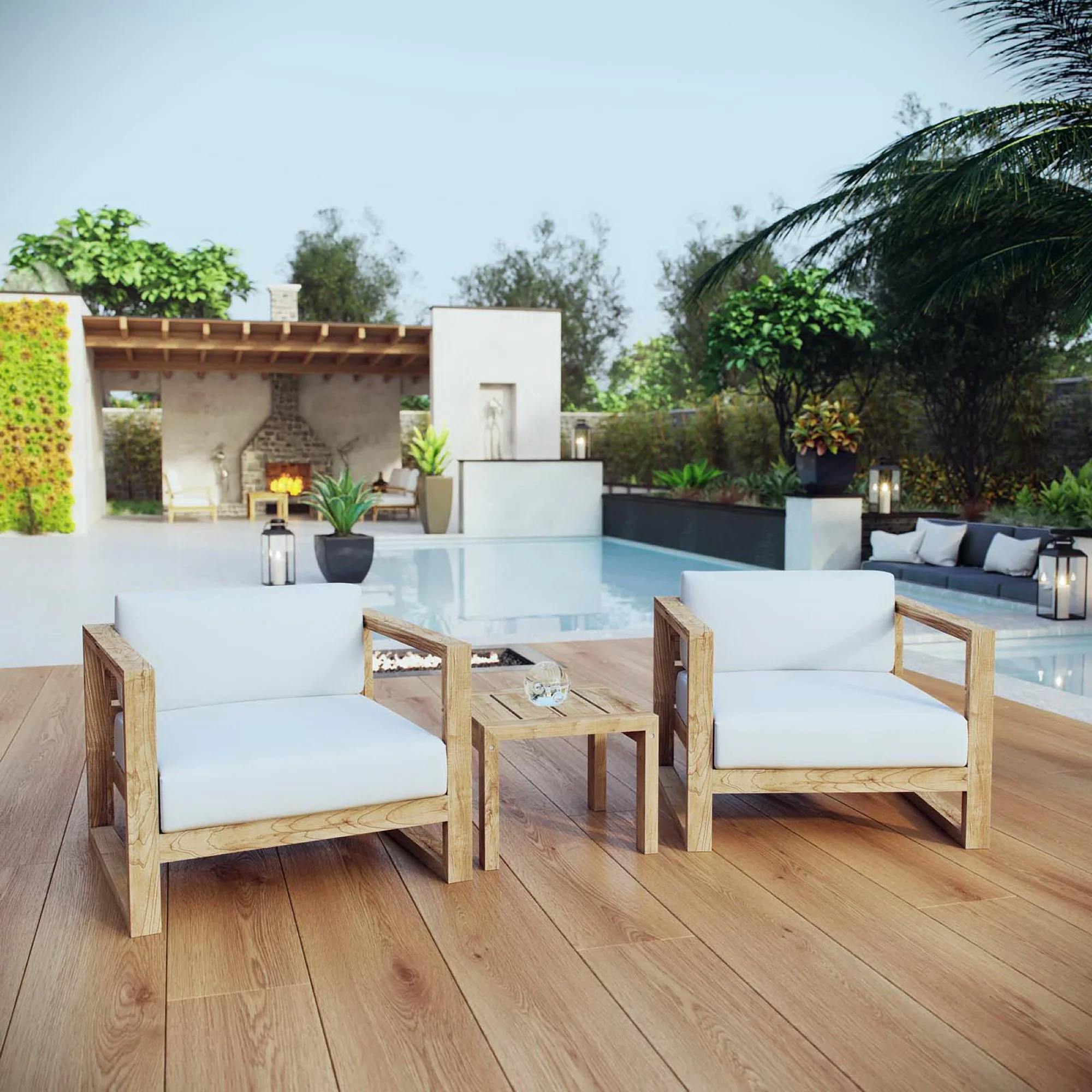 Upland 3 Piece Outdoor Patio Teak Set by Modway - Image 7