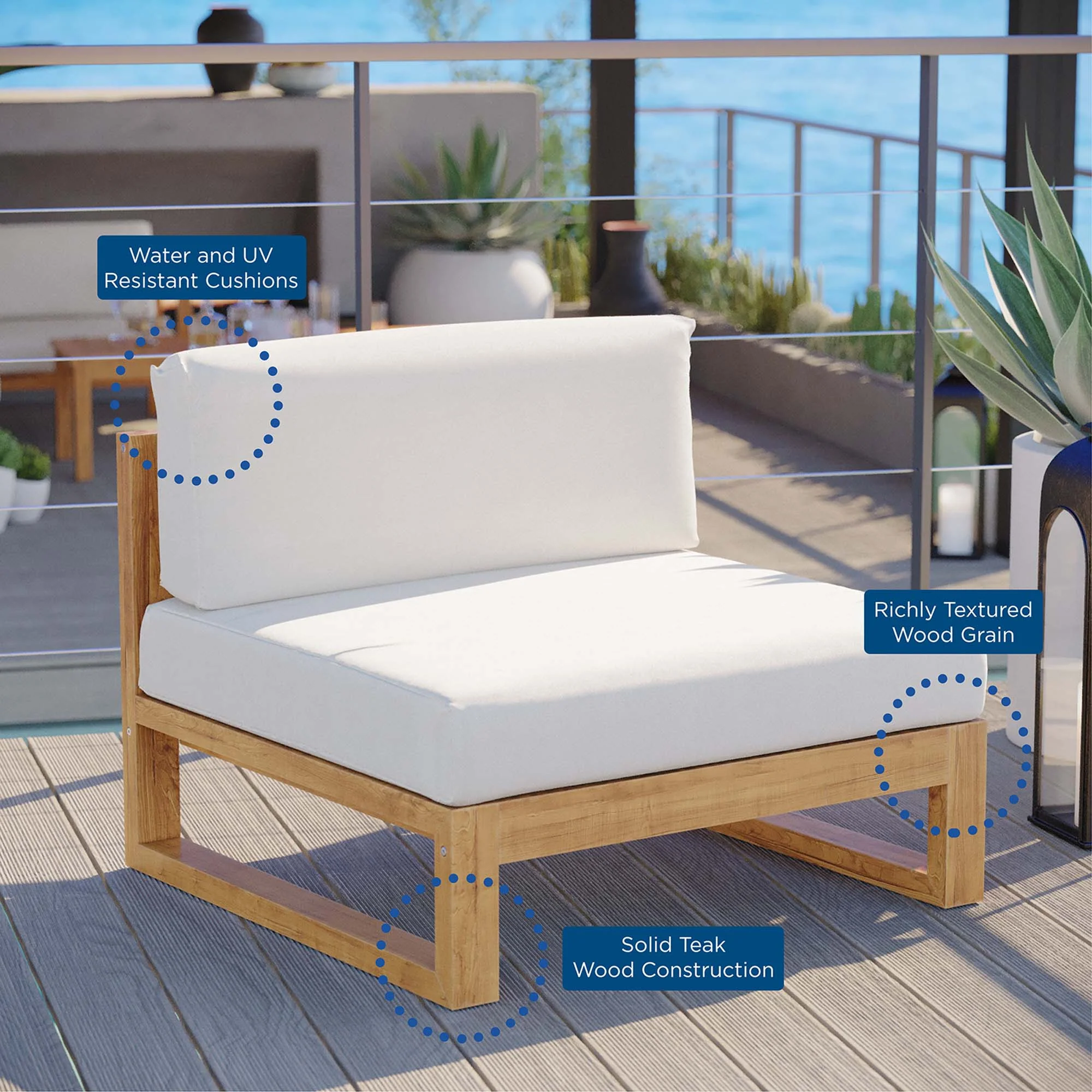 Upland Outdoor Patio Teak Wood Armless Chair by Modway - Image 2
