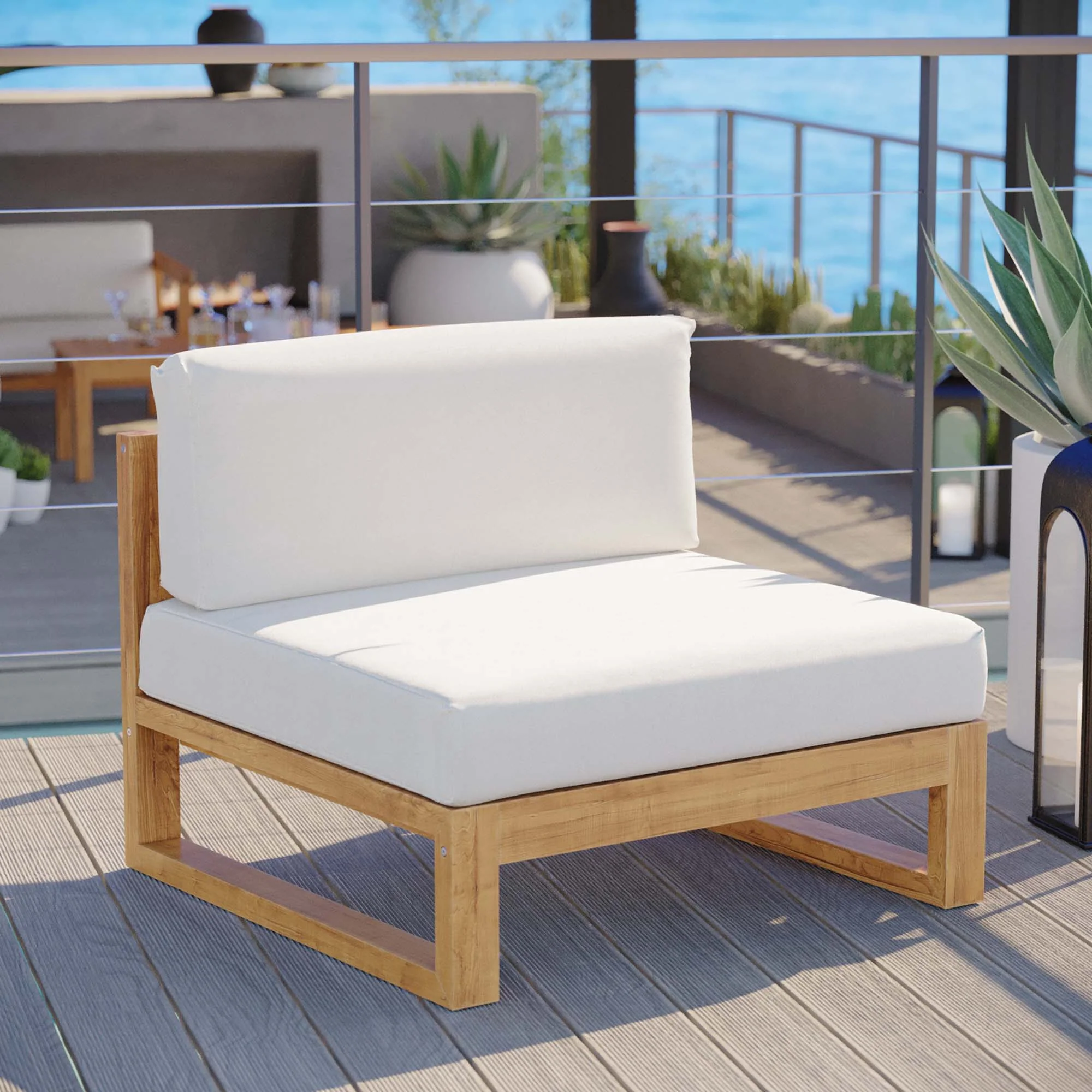 Upland Outdoor Patio Teak Wood Armless Chair by Modway - Image 6
