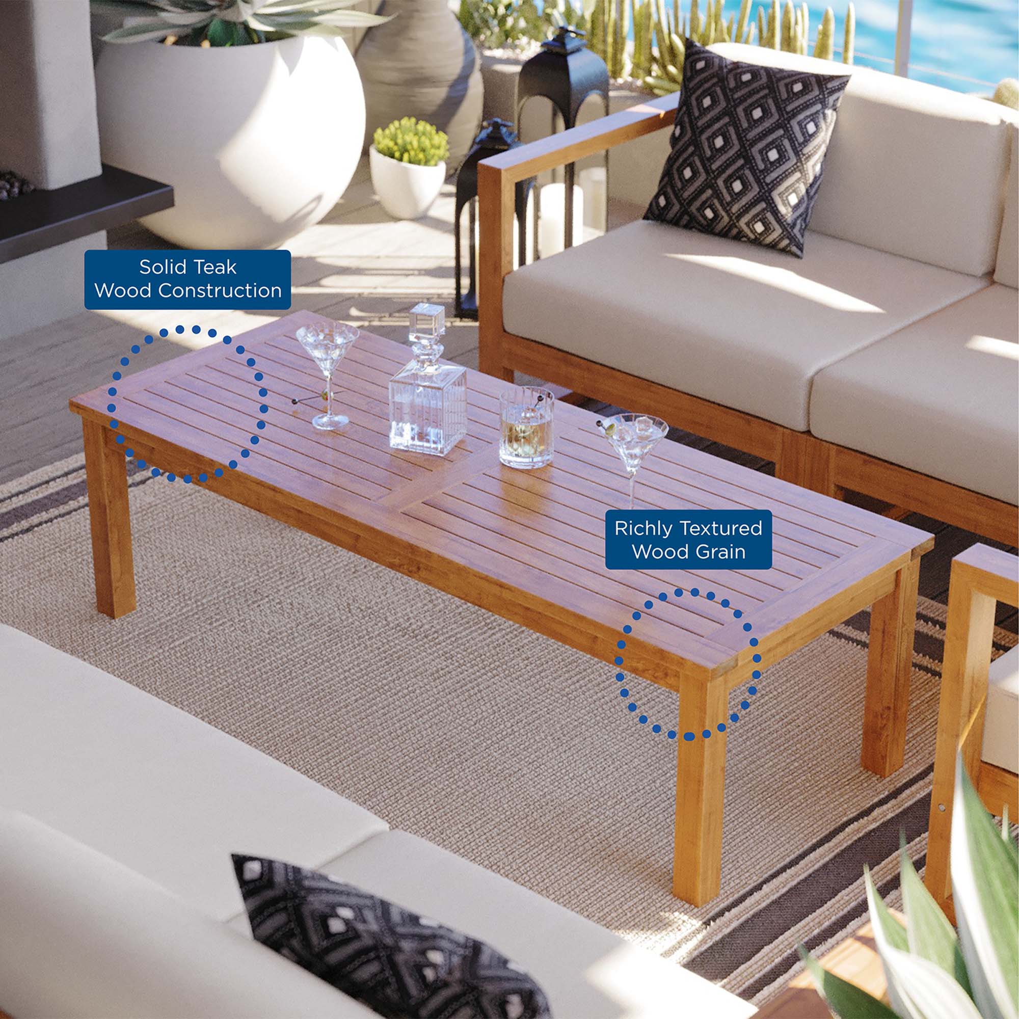 Upland Outdoor Patio Teak Wood Coffee Table by Modway - Image 7