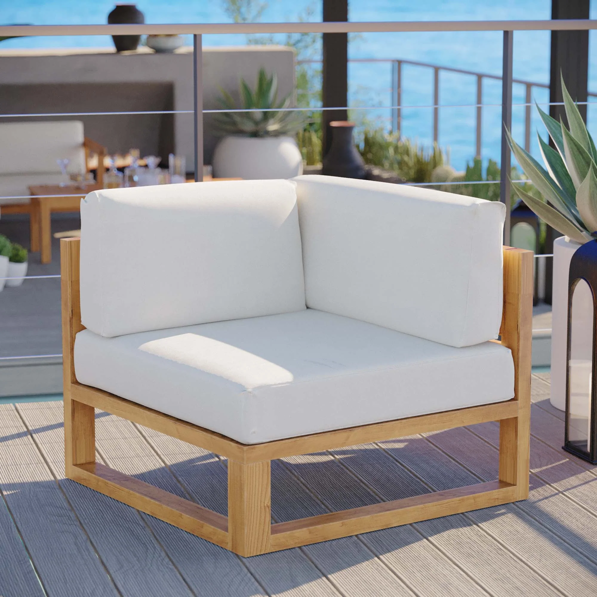Upland Outdoor Patio Teak Wood Corner Chair by Modway - Image 4