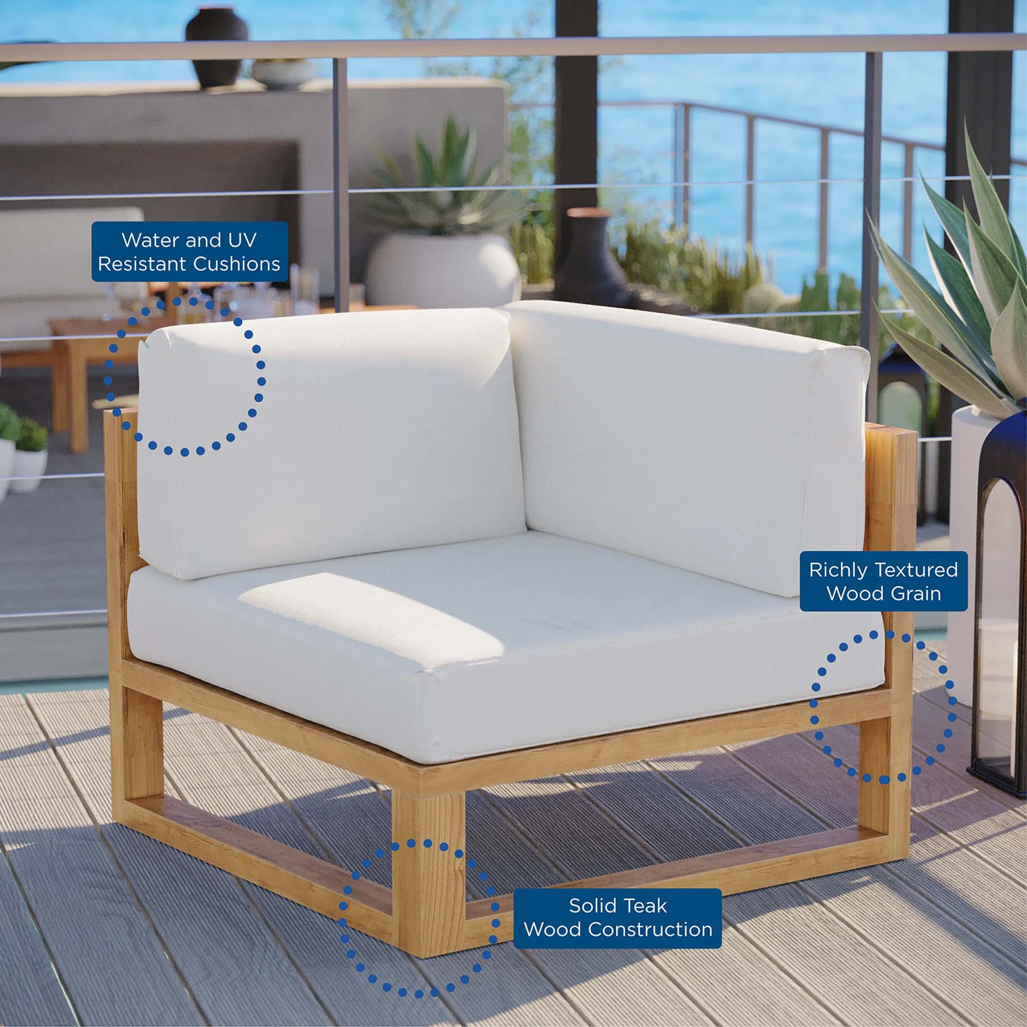 Upland Outdoor Patio Teak Wood Corner Chair by Modway - Image 5