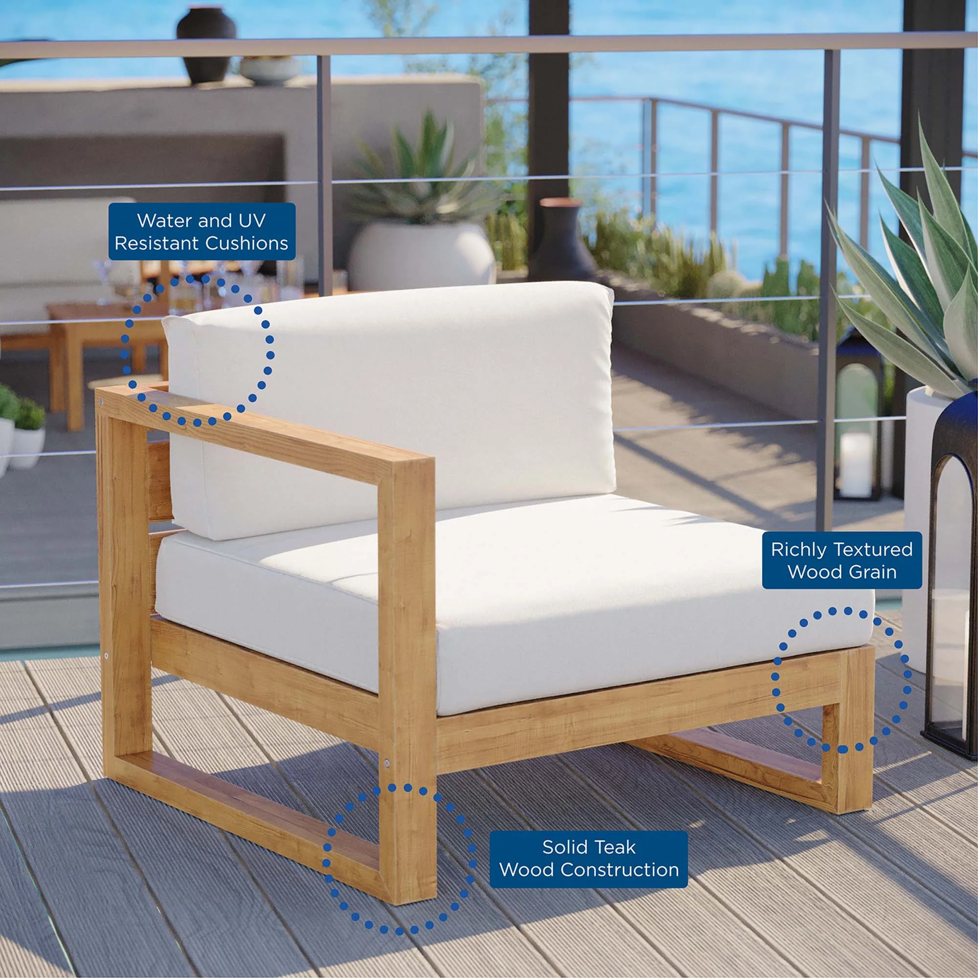 Upland Outdoor Patio Teak Wood Left-Arm Chair by Modway - Image 2
