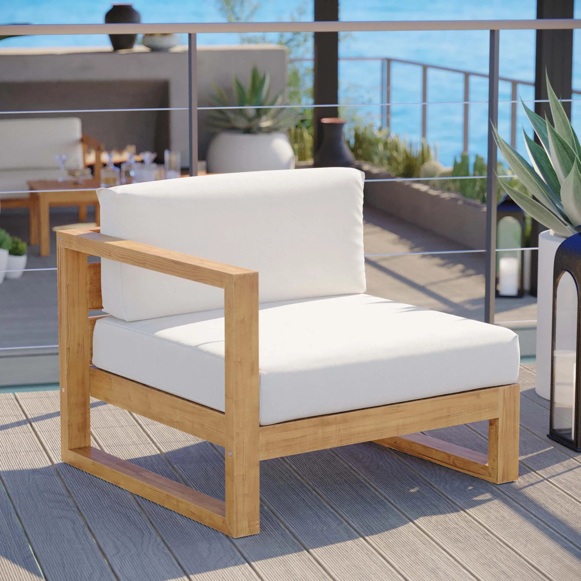 Upland Outdoor Patio Teak Wood Left-Arm Chair by Modway - Image 7