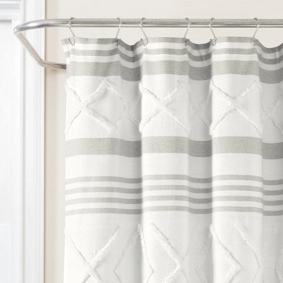 Urban Diamond Stripe Woven Tufted Recycled Cotton Blend Shower Curtain - Image 10