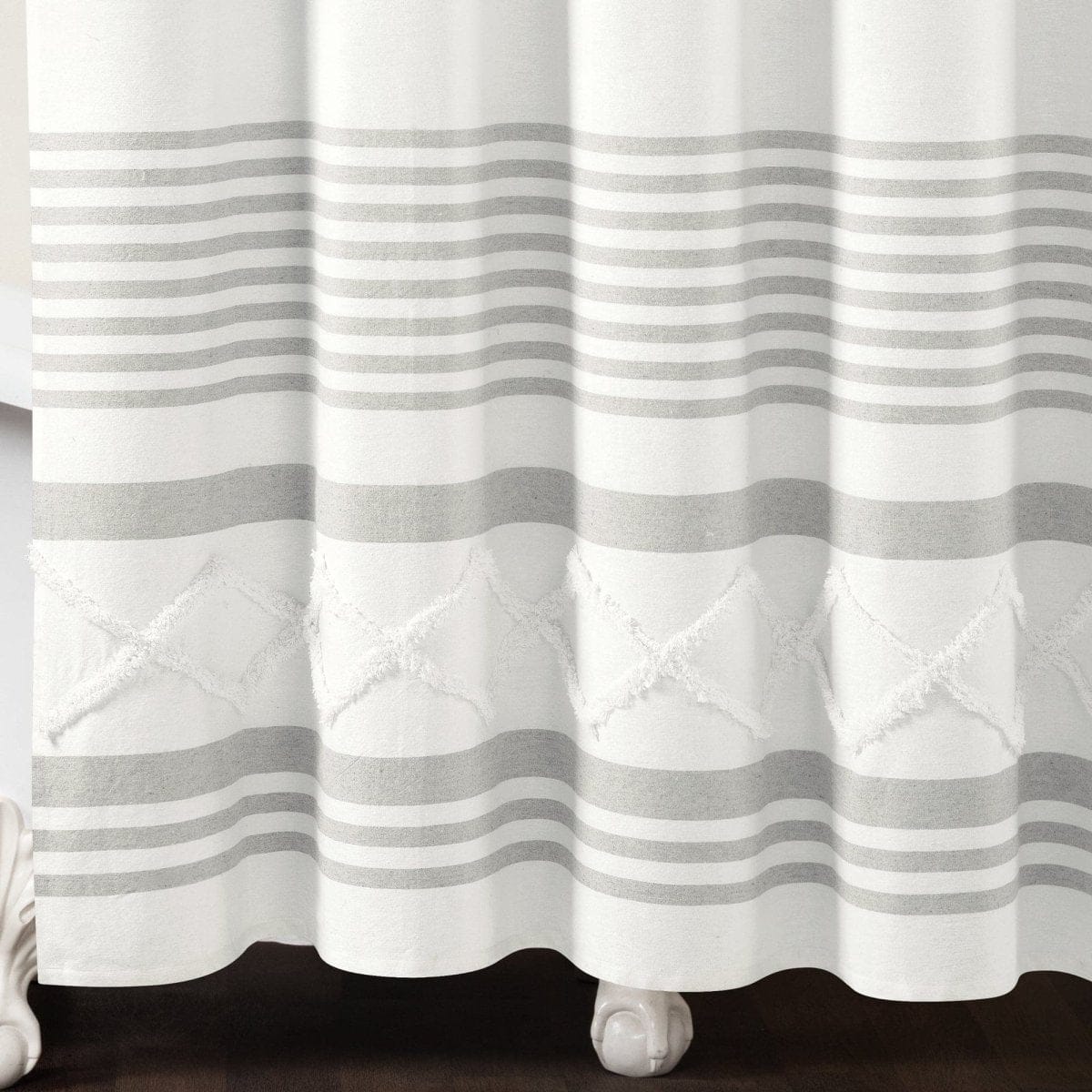 Urban Diamond Stripe Woven Tufted Recycled Cotton Blend Shower Curtain - Image 12