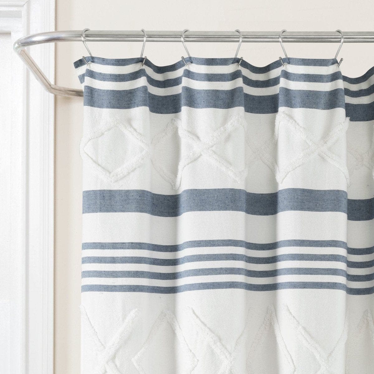 Urban Diamond Stripe Woven Tufted Recycled Cotton Blend Shower Curtain - Image 13