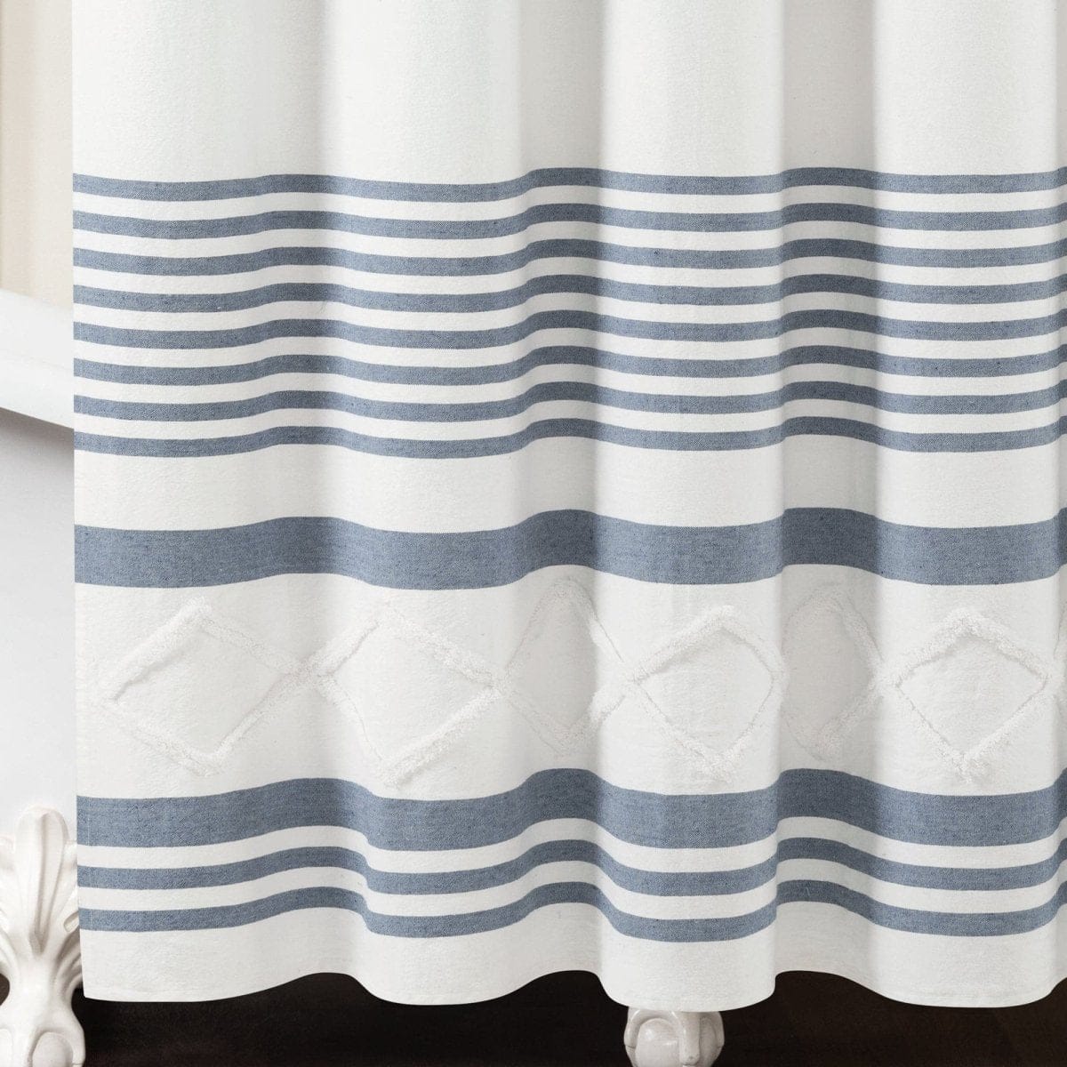 Urban Diamond Stripe Woven Tufted Recycled Cotton Blend Shower Curtain - Image 15