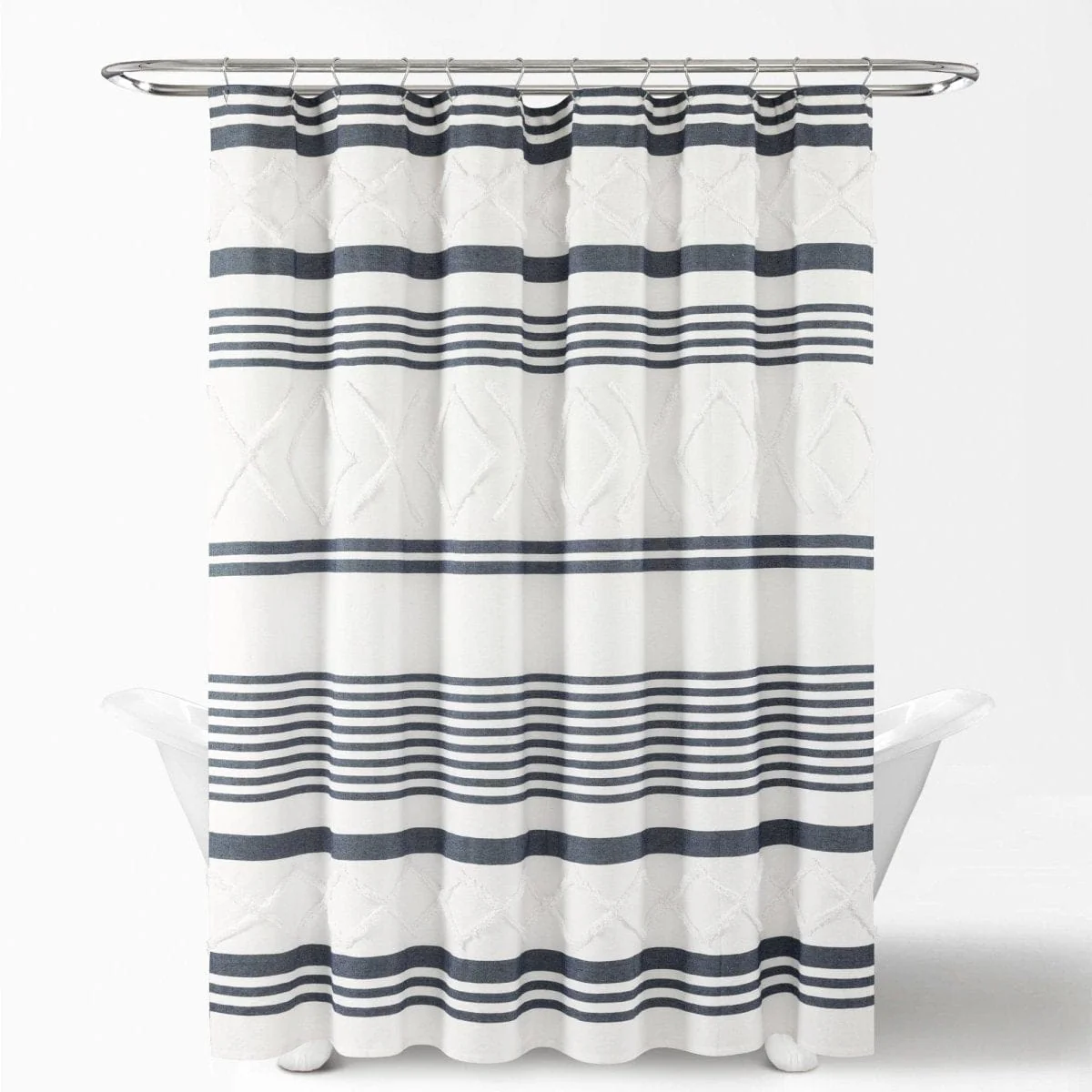 Urban Diamond Stripe Woven Tufted Recycled Cotton Blend Shower Curtain - Image 4