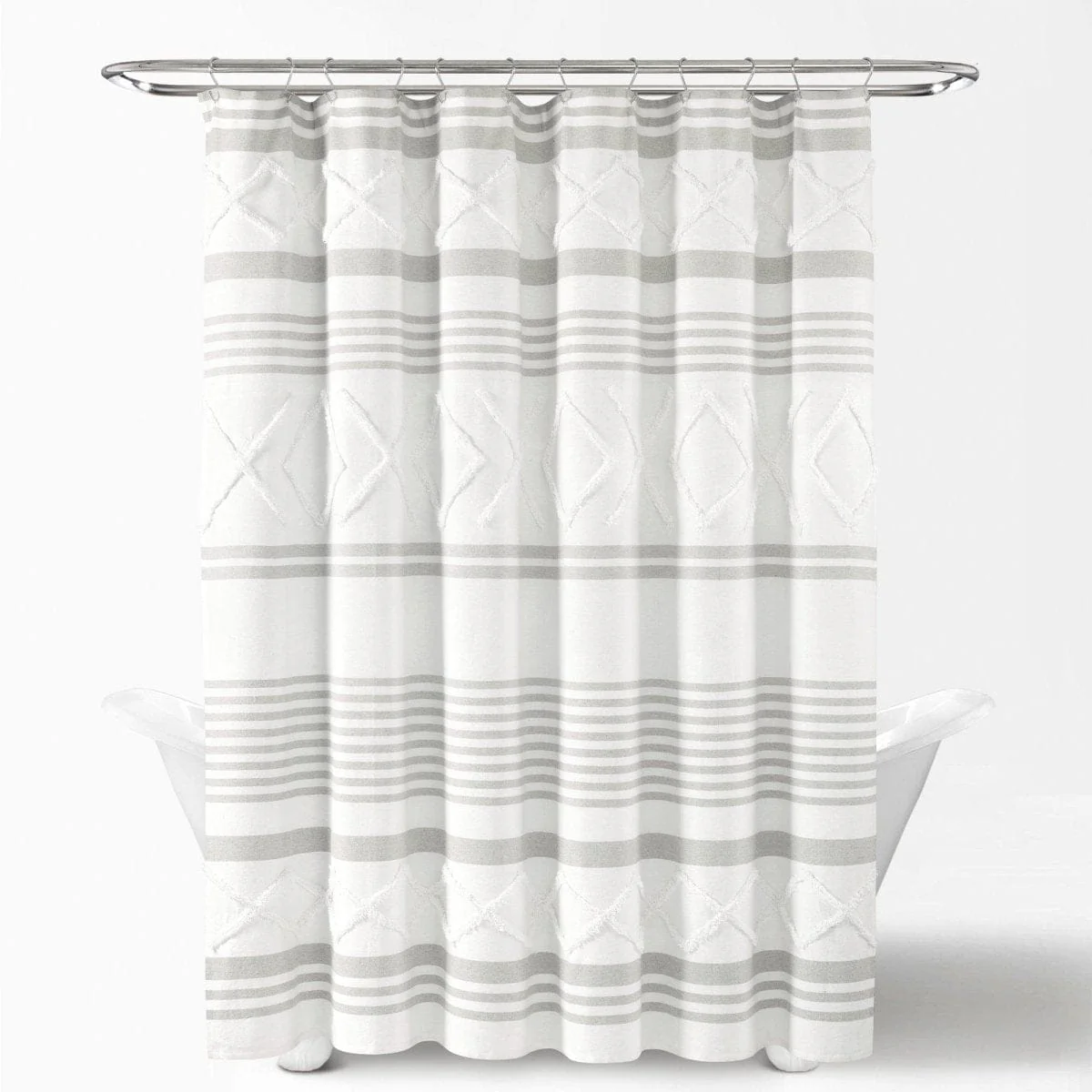 Urban Diamond Stripe Woven Tufted Recycled Cotton Blend Shower Curtain - Image 5