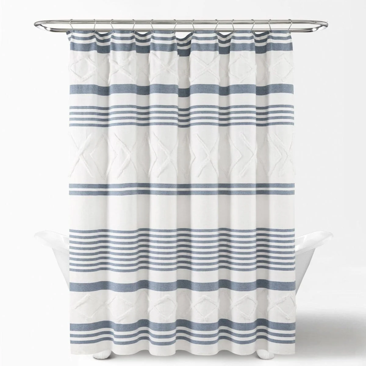 Urban Diamond Stripe Woven Tufted Recycled Cotton Blend Shower Curtain - Image 6