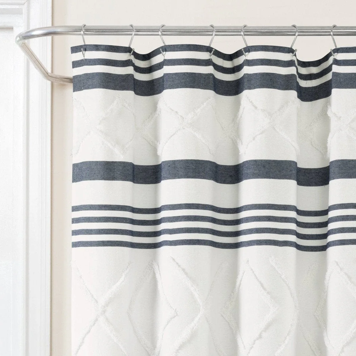Urban Diamond Stripe Woven Tufted Recycled Cotton Blend Shower Curtain - Image 7