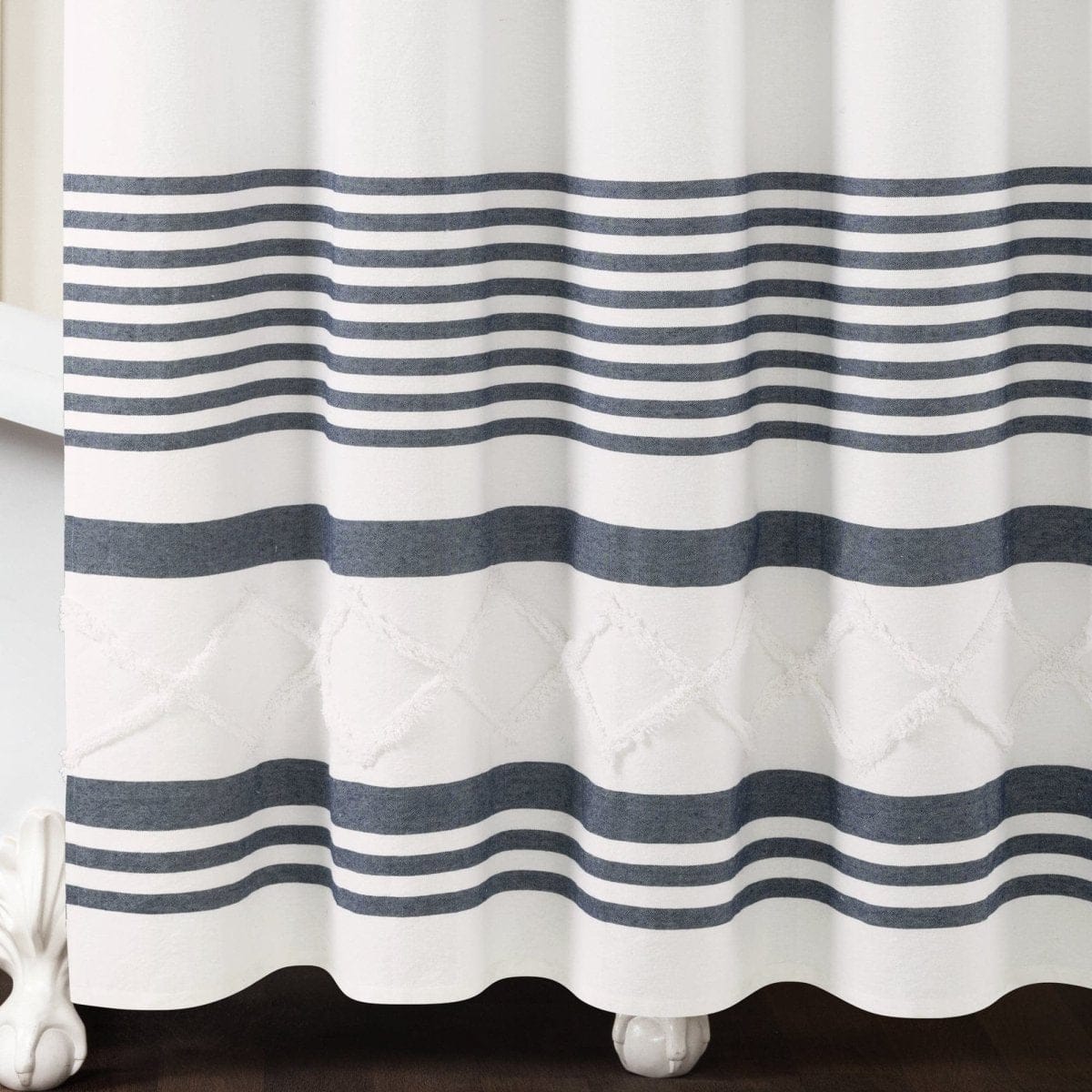 Urban Diamond Stripe Woven Tufted Recycled Cotton Blend Shower Curtain - Image 9