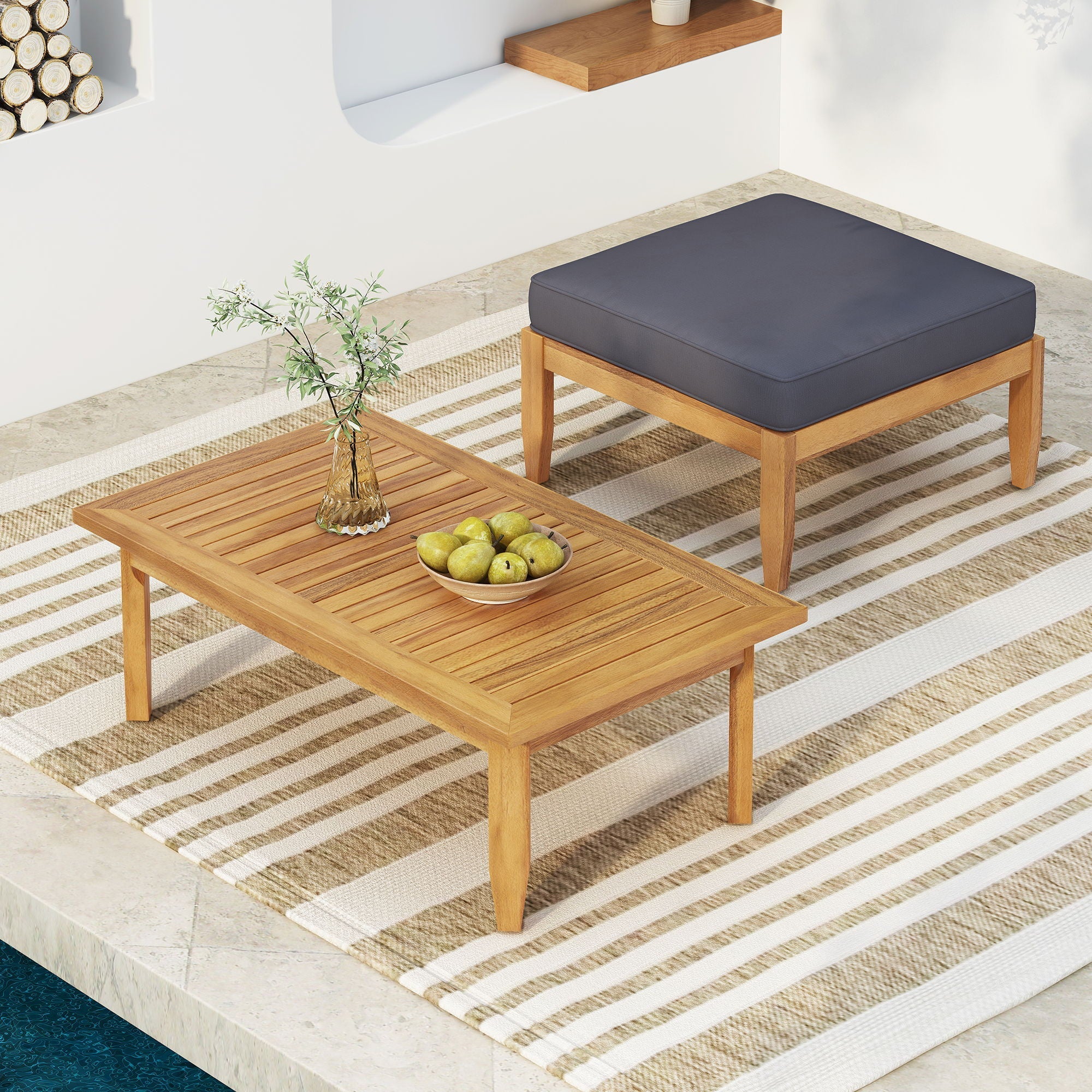Urbanek Acacia Wood Outdoor Conversation Set - Teak - Image 3