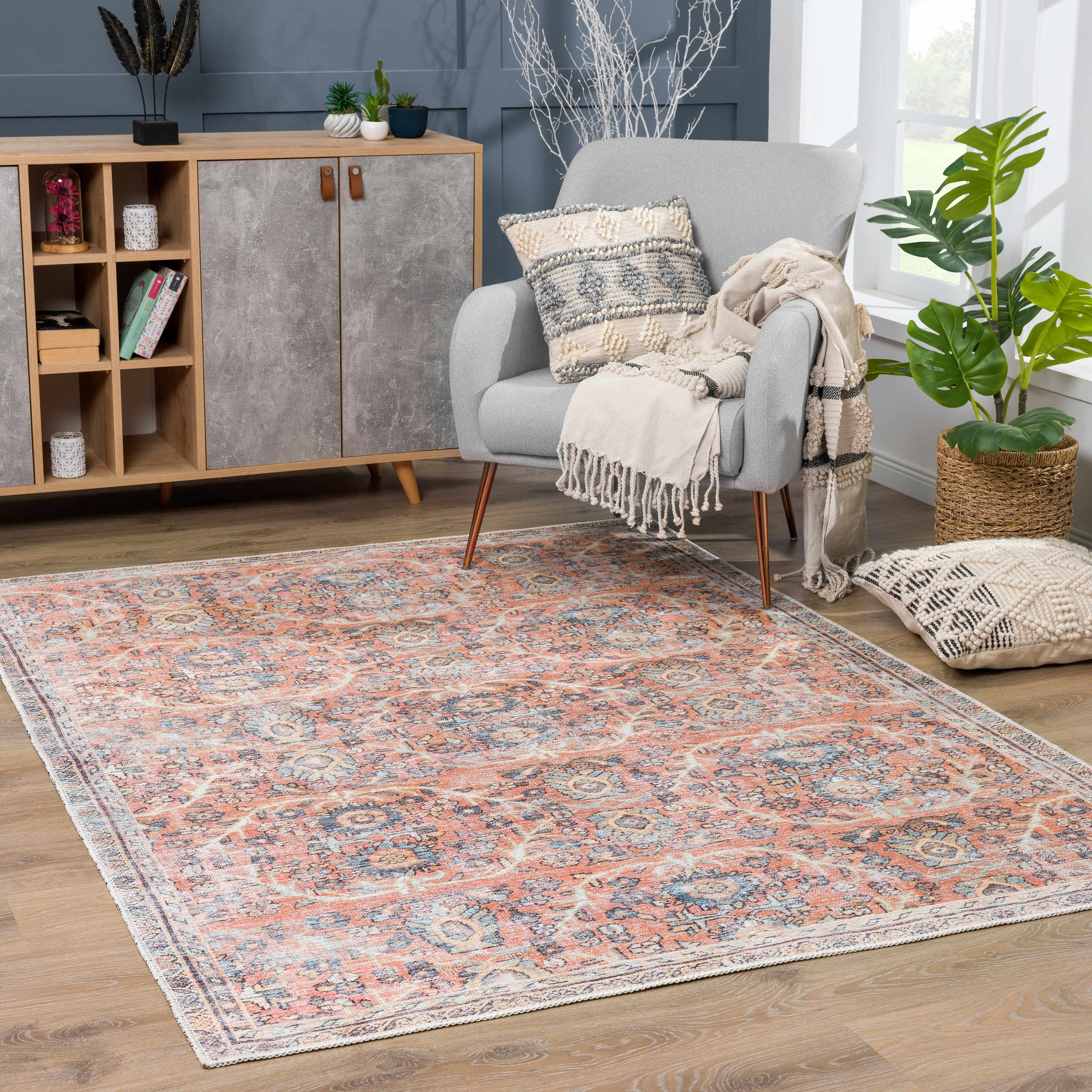 Urpi Rose & Blue Washable Area Rug - Clearance - Image 3