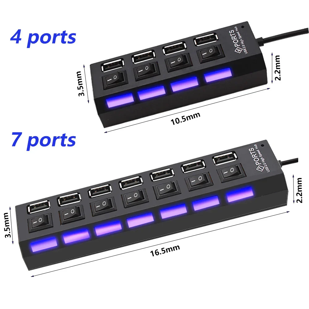 USB 2.0 Hub 7 Port with Switch Powered USB Splitter for PC Laptop - Image 2