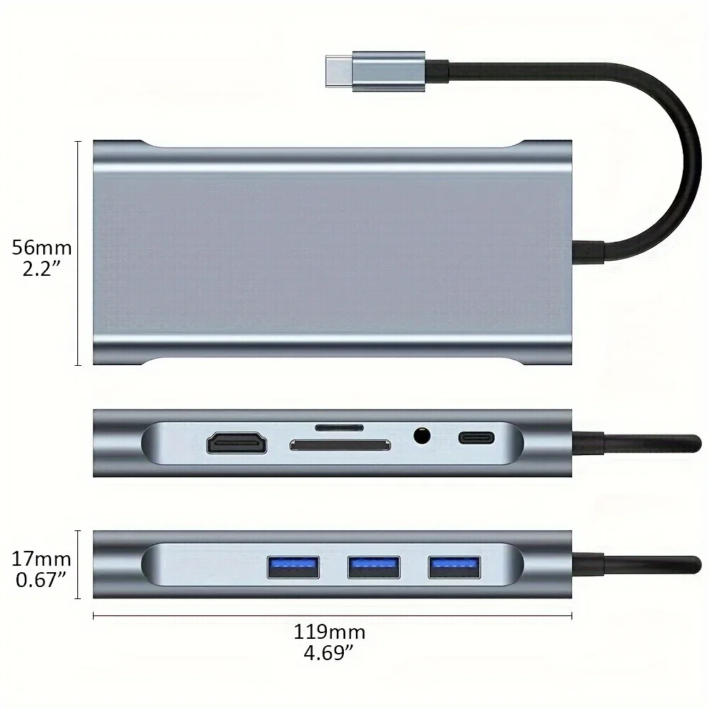 USB C Hub 10 in 1 4K HDMI USB 3.0 PD 87W Docking Station for Laptop - Image 2