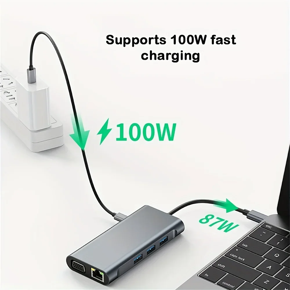 USB C Hub 10 in 1 4K HDMI USB 3.0 PD 87W Docking Station for Laptop - Image 3
