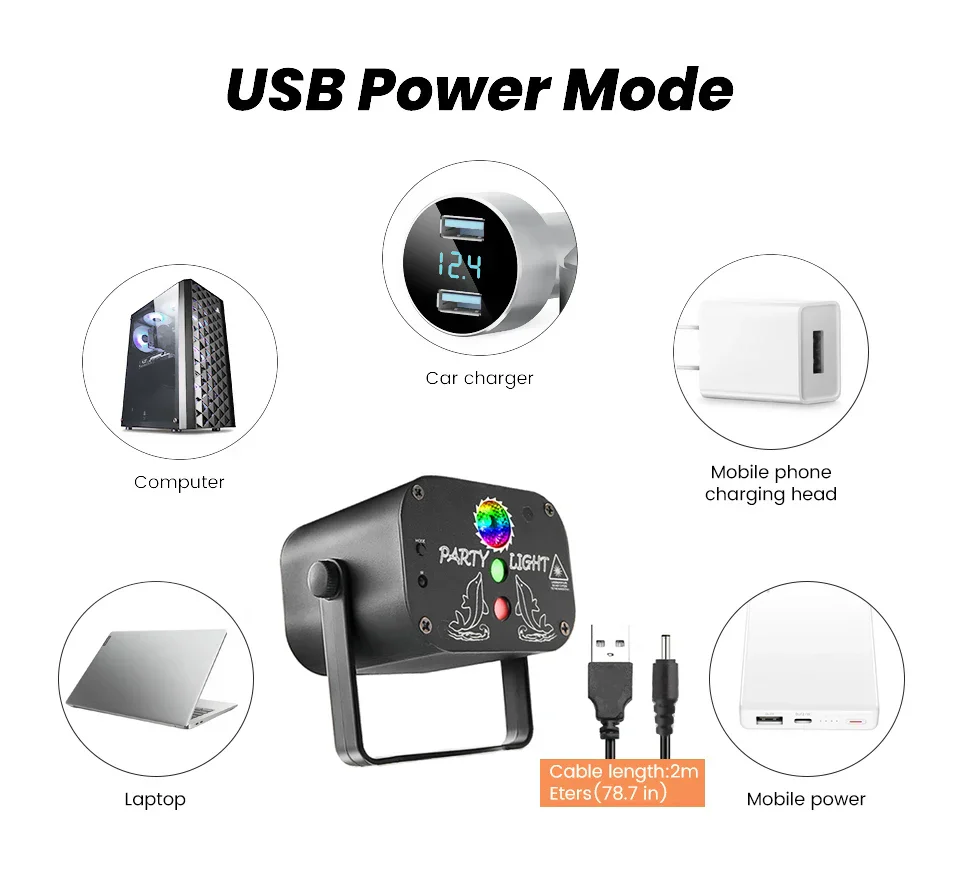 USB Laser Party Light Mini Projector 60 Patterns Sound Activated Disco Decor - Image 3