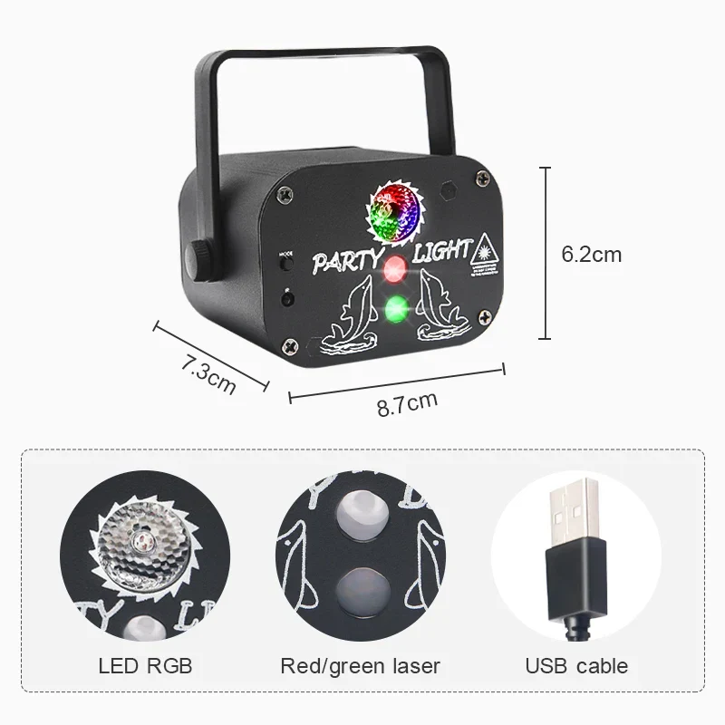 USB Laser Party Light Mini Projector 60 Patterns Sound Activated Disco Decor - Image 4