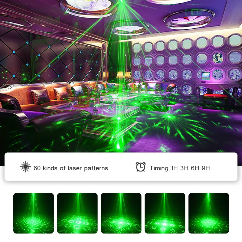 USB Laser Party Light Mini Projector 60 Patterns Sound Activated Disco Decor - Image 5