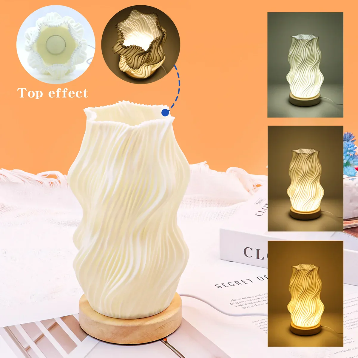 USB LED 3D Pleated Desk Lamp Dimmable Bedside Table Lamp Modern Bedroom Light - Image 4