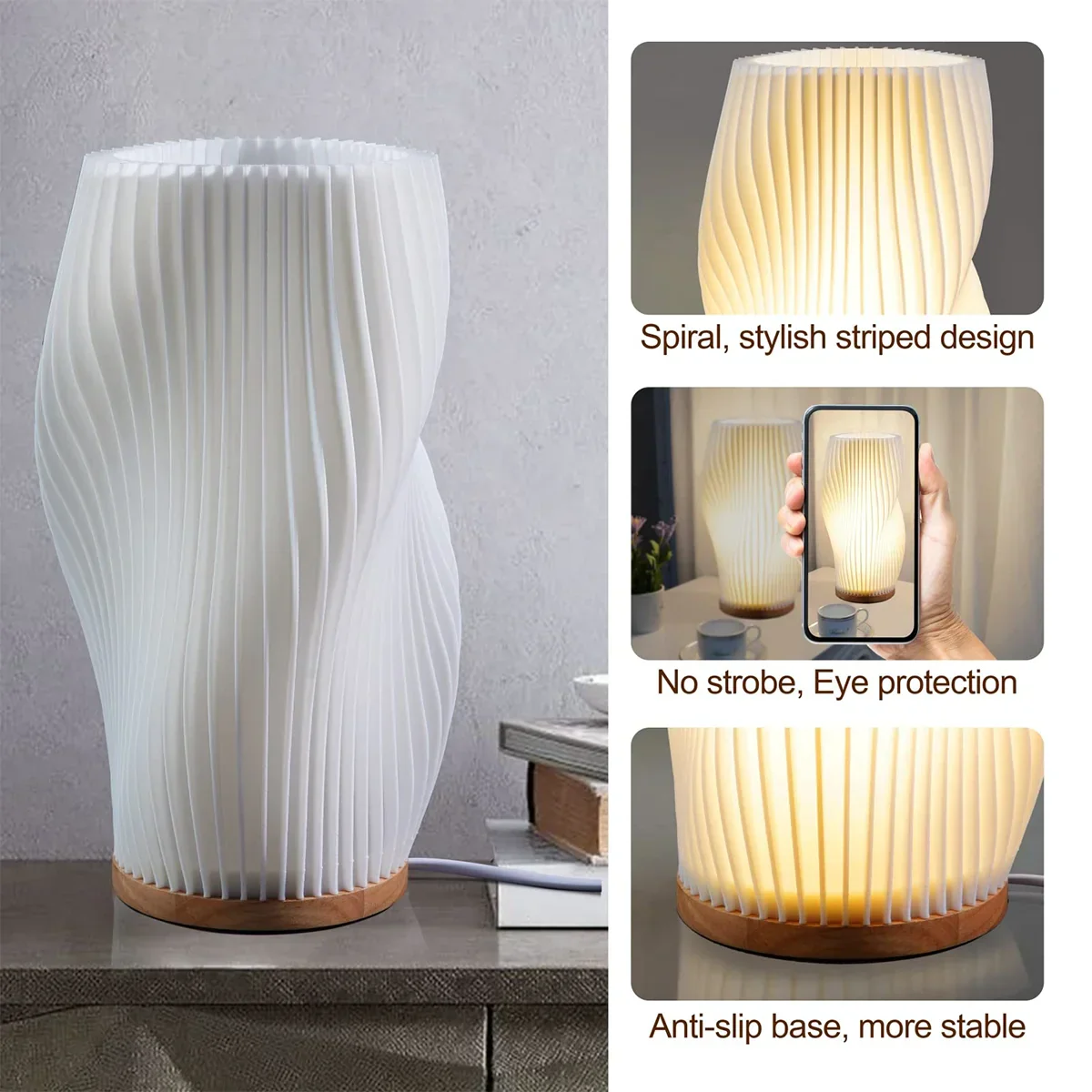 USB LED 3D Pleated Desk Lamp Dimmable Bedside Table Lamp Modern Bedroom Light - Image 5