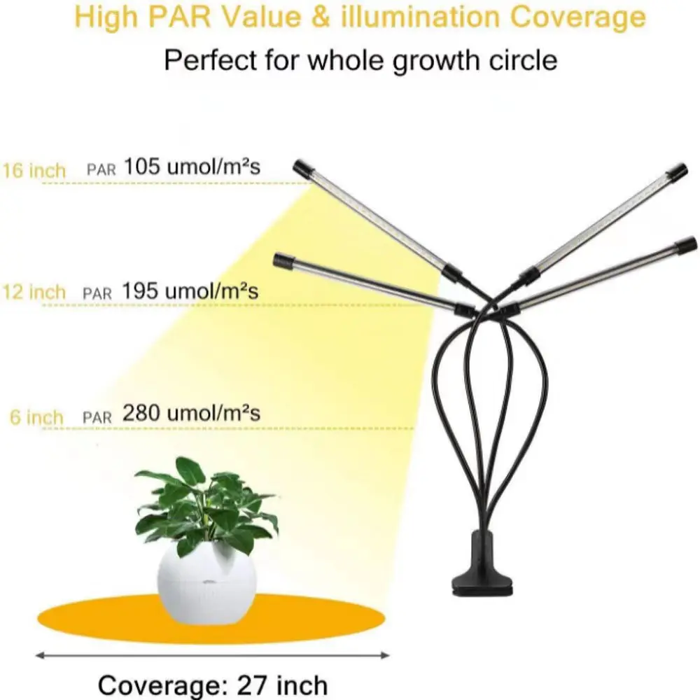 USB LED Grow Light Full Spectrum Clip Plant Lamp 3000K with Timer Control - Image 4