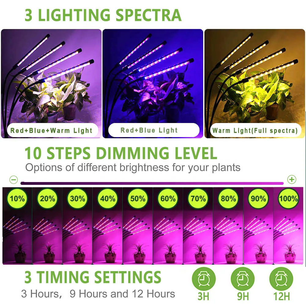 USB LED Grow Light Full Spectrum Clip Plant Lamp with Timer Control - Image 5