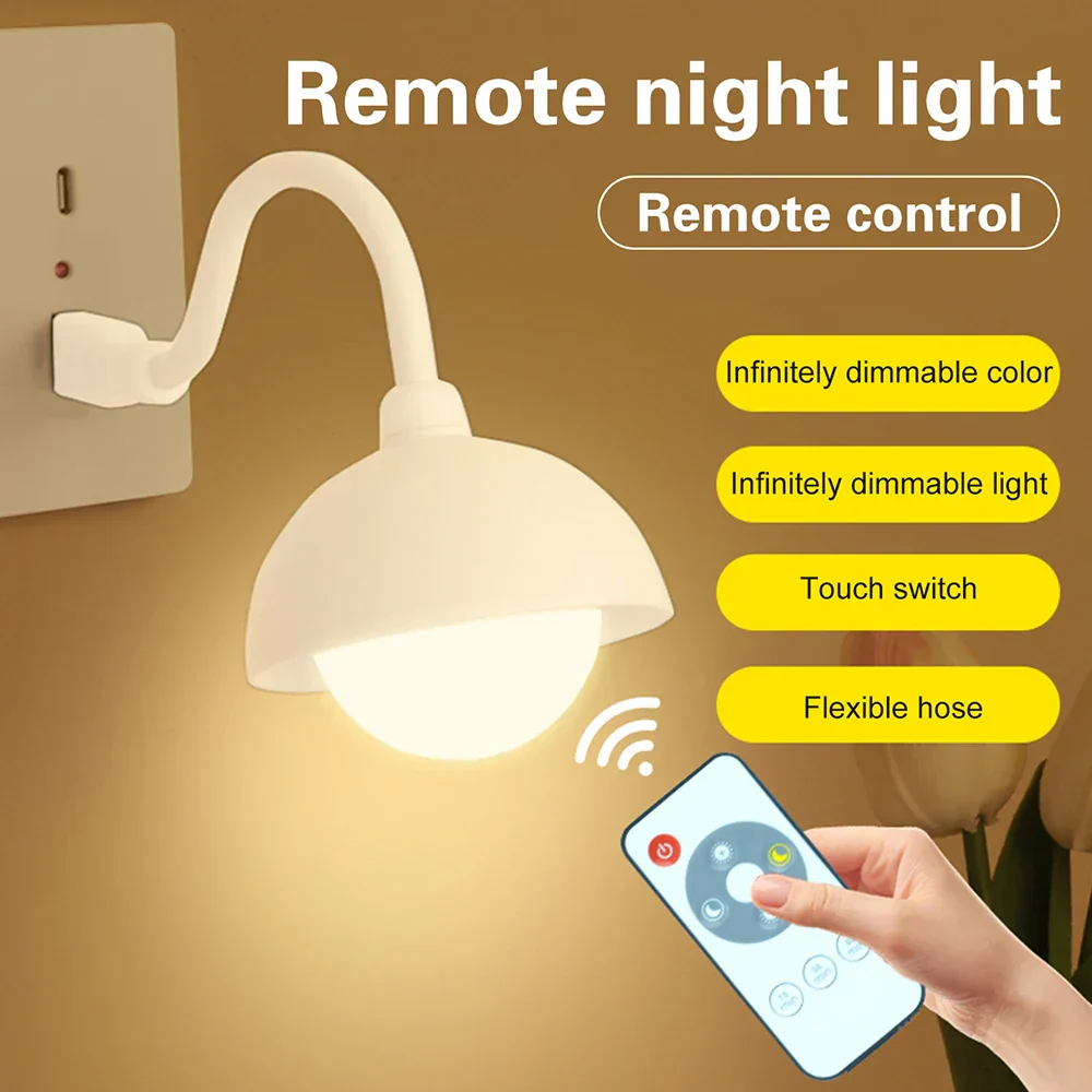 USB Plug In Smart Night Light Remote Touch Control LED Bedside Lamp Bedroom - Image 4